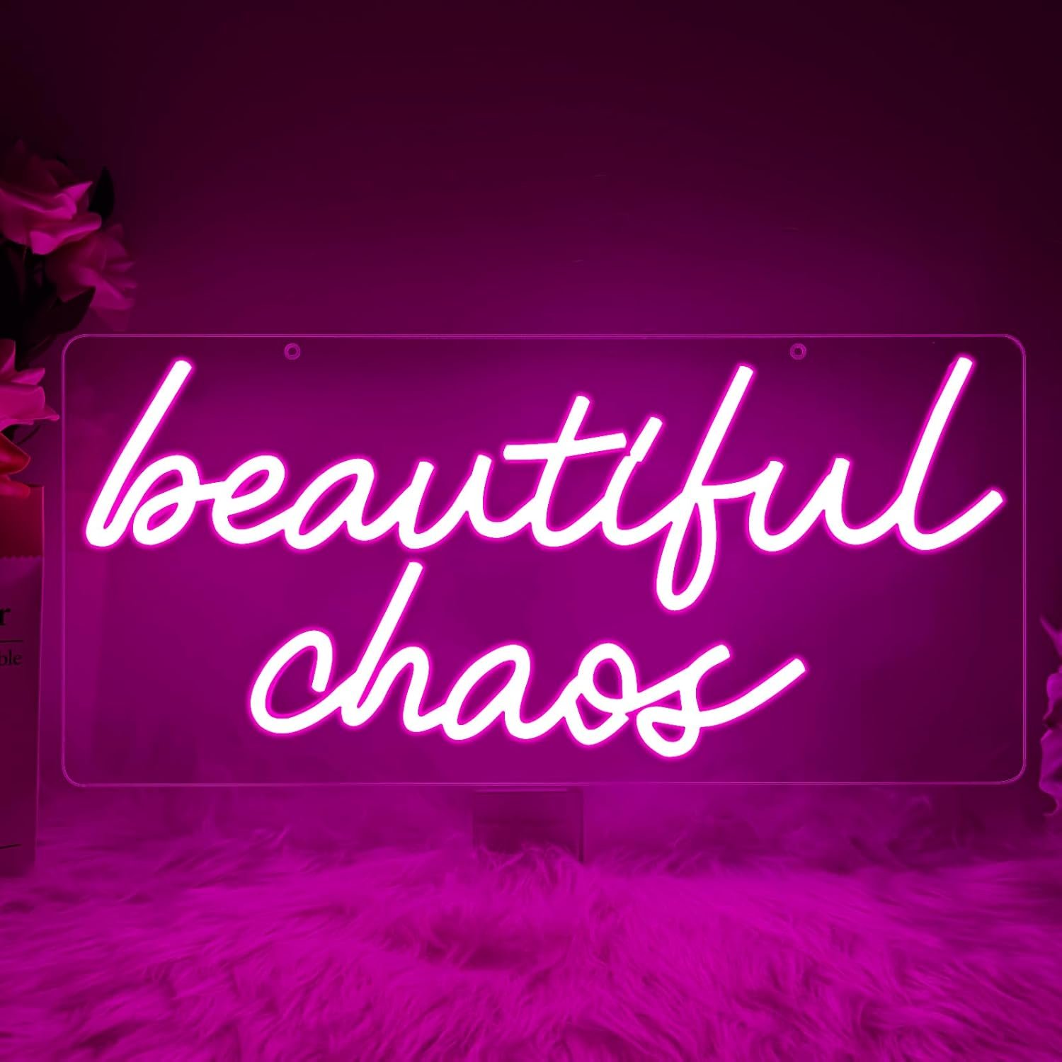 Beautiful Chaos Sign, Beautiful Chaos Led Neon Light Signs for Wall Decor Bedroom Home Bar Birthday Bachelorette Party Café Salon Wall Art Christmas Gift Dimmable USB Powered(16.9″ × 7.9″)