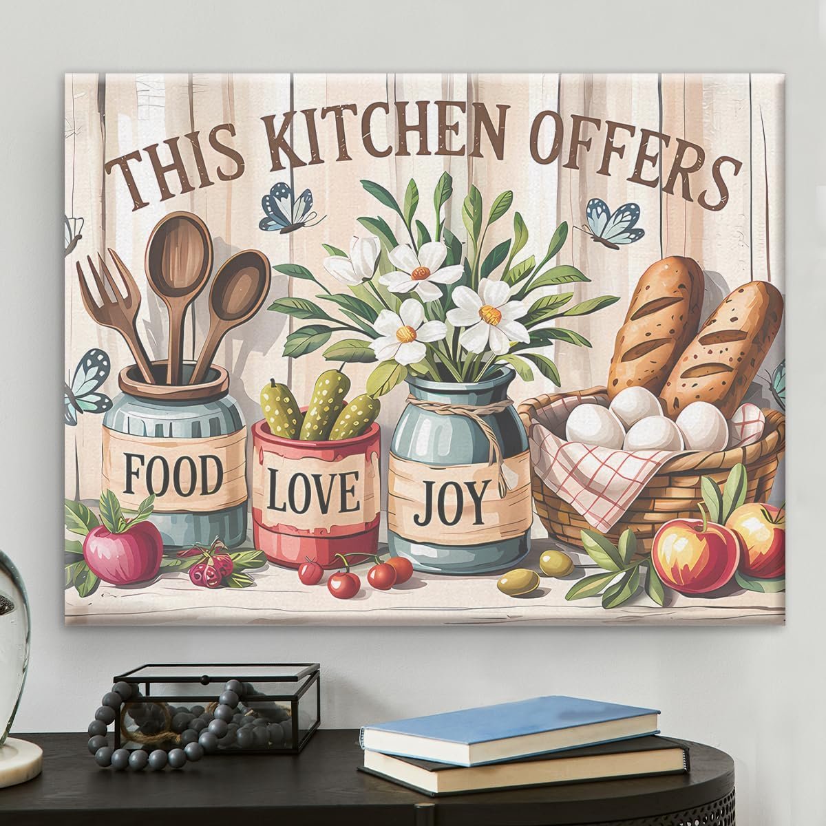 Kitchen Wall Art Decor Rustic Farmhouse Kitchen Canvas Print Poster Framed Painting Ready to Hang for Home Dining Room Wall Decoration 8×10 Inches