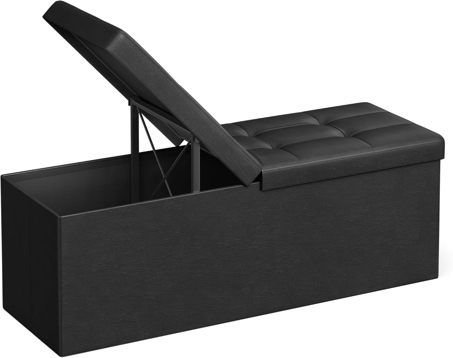 SONGMICS MAZIE Collection – 43 Inches Storage Ottoman Bench with Flipping Lid, Storage Chest with Iron Frame Support, Load 660 lb, for Living Room, Bedroom, Synthetic Leather, Black ULSF75BK