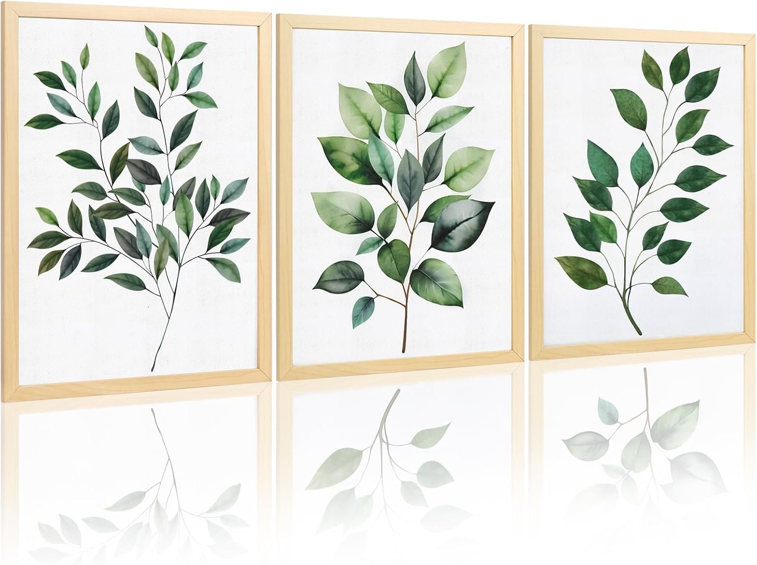 Botanical Canvas Wall Art Set of 3, Poster Framed with Green Leaves Plant Prints Paintings, Wall Decor Picture Modern Minimalist for Bedroom Living Room Bathroom Office (12×16 Inch)