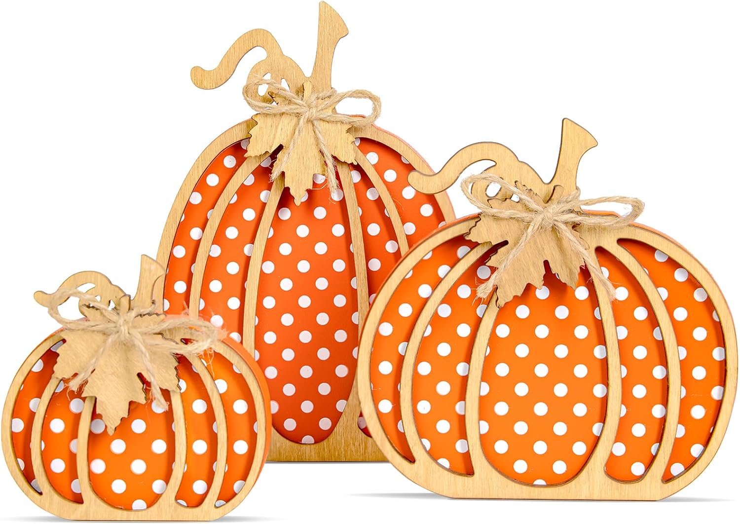 OLANRUN Fall Pumpkin Decor, Thanksgiving Fall Decorations for Home, Wooden Pumpkin Autumn Decor, 3 PCS Handmade Crafts, Thanksgiving Decorations for Indoor, Home Table Tiered Tray Mantel (4-8 Inch)