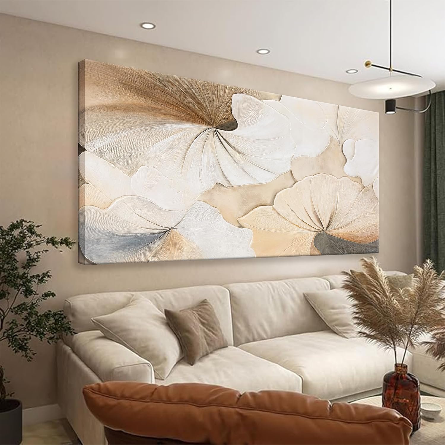 Suconvng Canvas Art Wall Decor Modern Minimalist Wall Decor Abstract Flower Paintings Brown White Flower Wall Art Prints Floral Art Pictures For Bedroom Kitchen Office Artwork 20″×40″