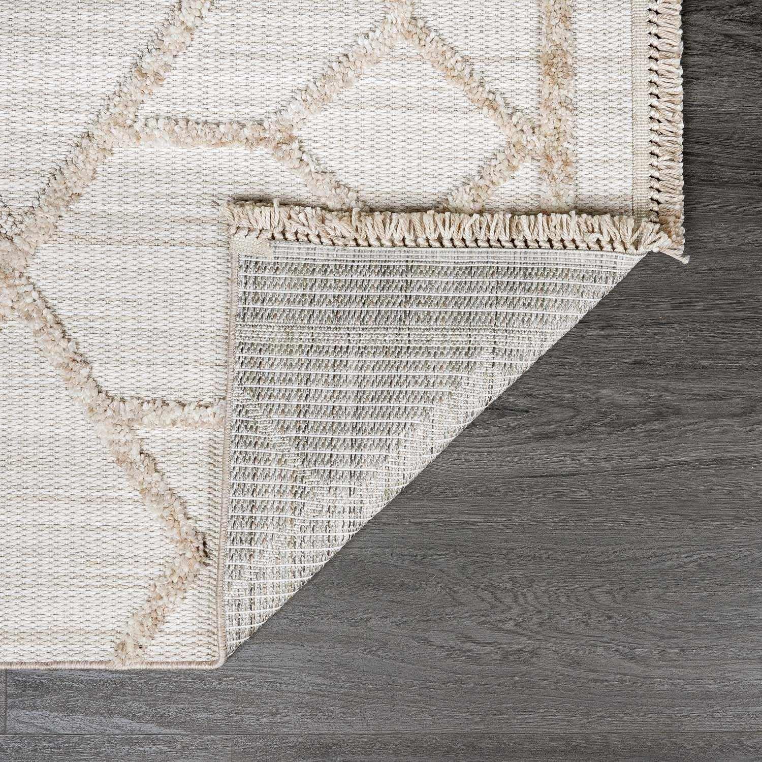 Hauteloom Hive Farmhouse Living Room Bedroom Modern Moroccan Trellis Area Rug – Soft Shaggy High Low Carpet – High Pile – Bohemian, Boho – Gray, Brown, Beige, Cream – 5’3″ x 7′