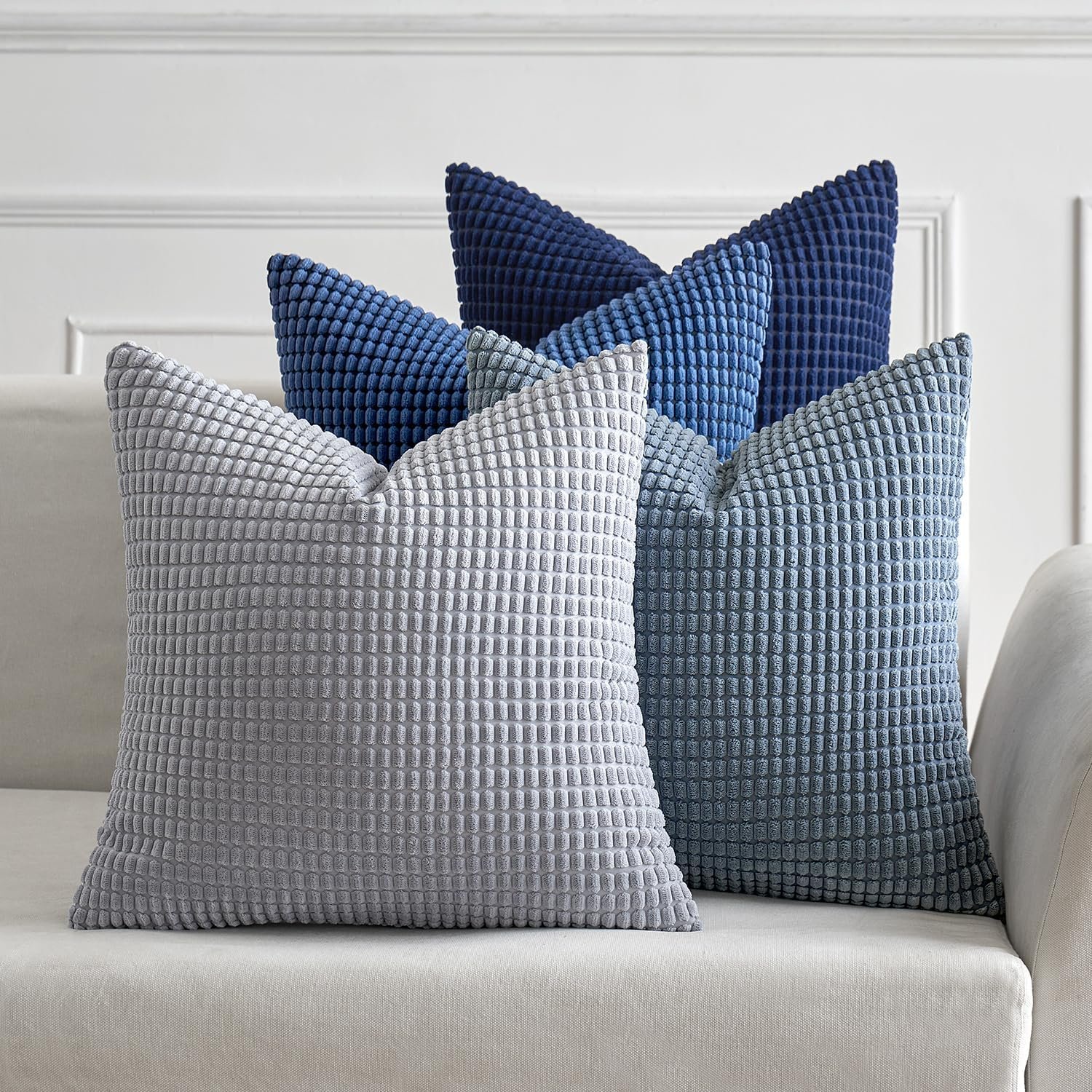 MIULEE Blue Decorative Pillow Covers 18×18 Inch Set of 4 Boho Western Farmhouse Home Decor Couch Throw Pillows Summer Coastal Corduroy Pillowcases Industrial for Sofa Living Room Bed