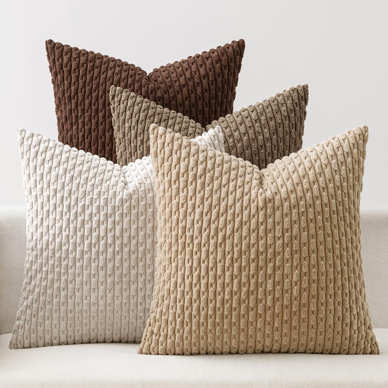 MIULEE Boho Brown Decorative Throw Pillow Covers for Couch Sofa Living Room Set of 4 Rustic Cushion Covers Neutral Farmhouse Corduroy Pillowcases Home Decor 18×18 Inch Brown Gradient Series