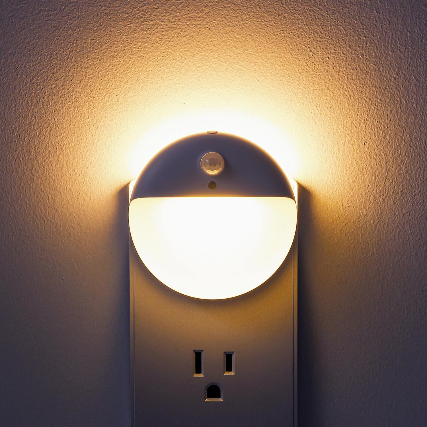 YUNLEX 2 Pack Plug in Night Light with Motion Sensor and Dusk to Dawn Sensor, Stepless Dimming, Warm White LED Nightlight with 3 Lighting Ways for Bathroom, Bedroom, Kitchen, for Kids, Adults