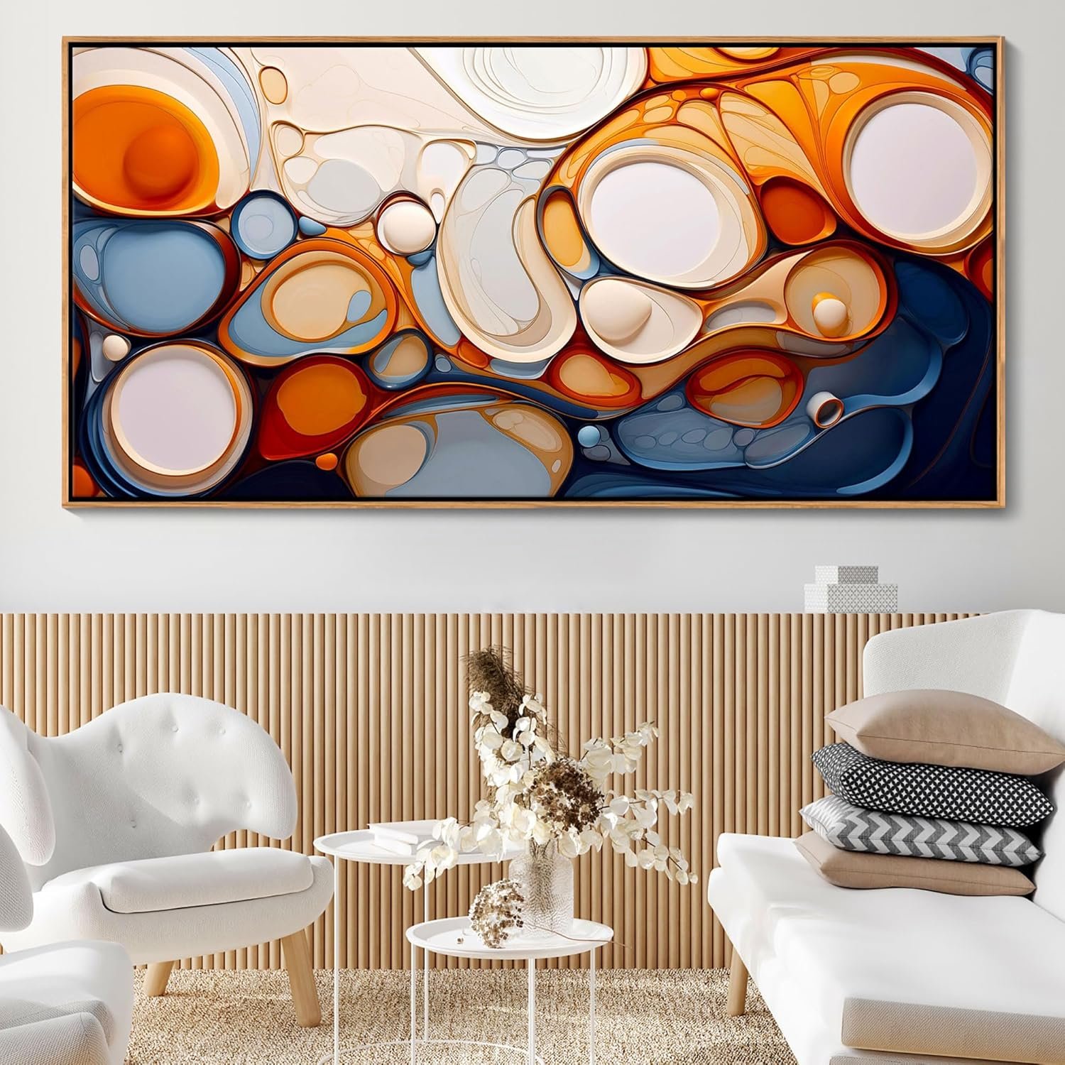 Large Abstract Wall Art: Framed Canvas for Living Room – Colorful Modern Aesthetic Bedroom Decor Above Bed, Office Artwork 2958IN Wood Frame