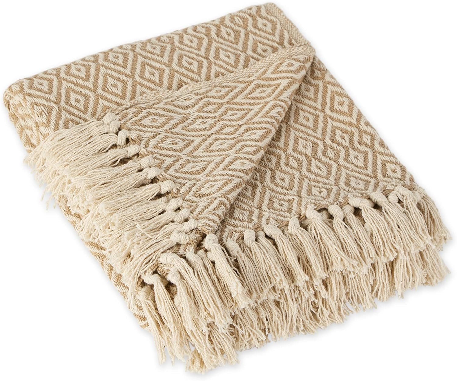 DII Rustic Farmhouse Double Diamond Woven Throw, 50×60, Stone