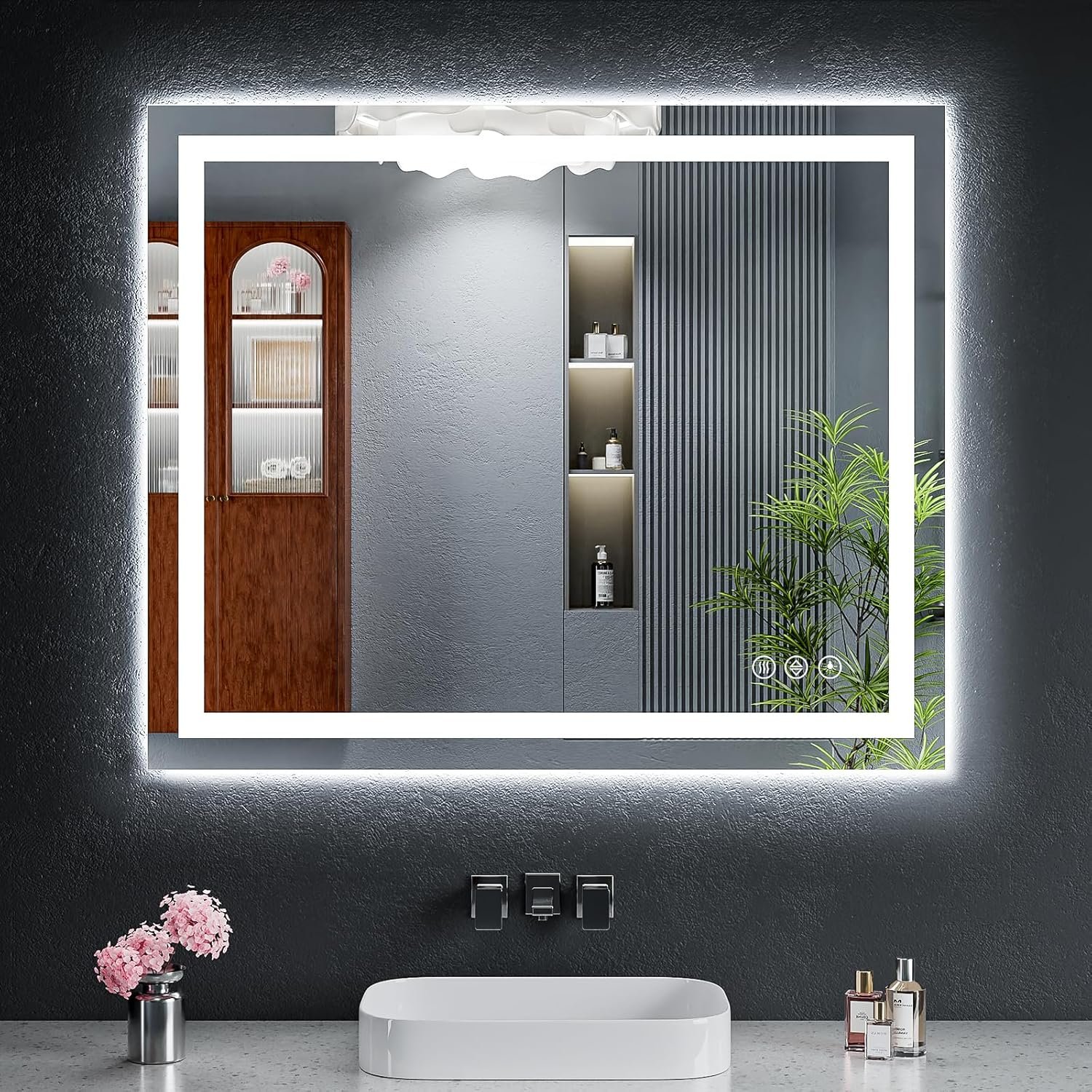 36″x30″ LED Bathroom Mirror with Lights, Backlit + Front Lit with CRI>90, Lighted Mirror for Bathroom, Anti-Fog, Dimmable Brightness, 3 Colors, Memory Function, Shatterproof Tempered Glass