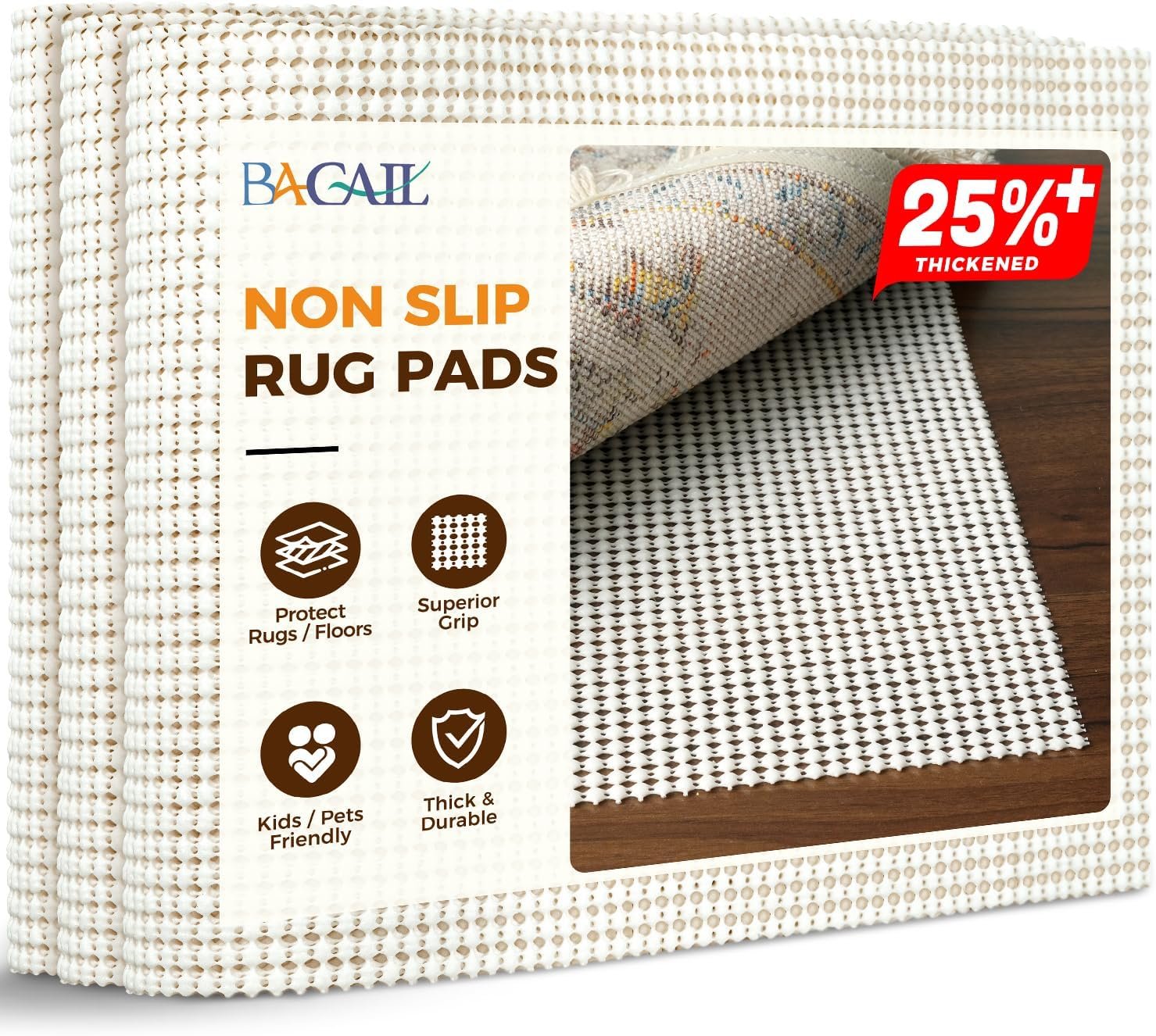BAGAIL BASICS 2 x 3 FT Rug Pad Gripper for Hardwood Floors, Non Slip Rug Pads for Area Rugs, Extra Thick Under Rug Padding, Protect Your Rugs & Floors