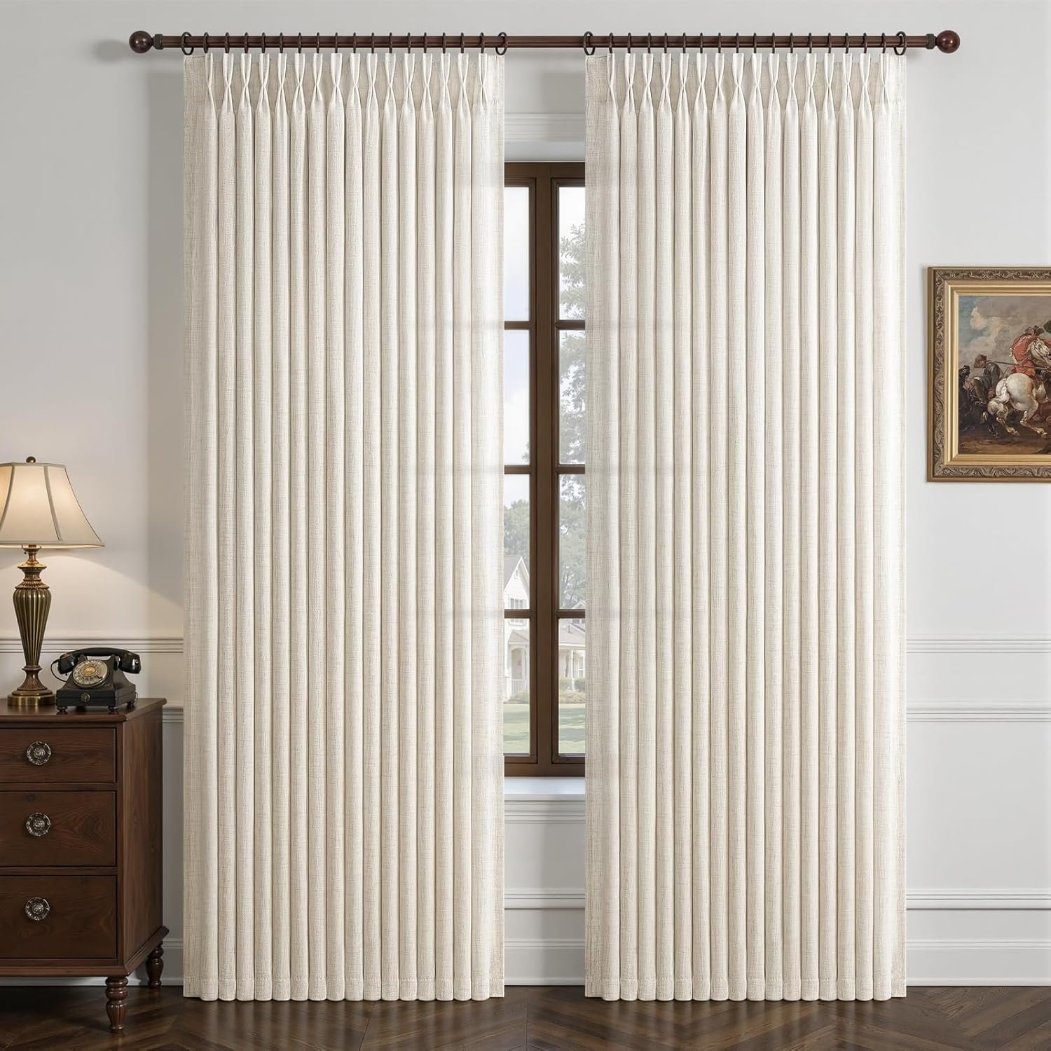 Pinch Pleated Linen 50 Inch Wide Curtains 96 Inches Long for Living Room, Memory Trained Pleat Boho Semi Sheer Birch Light Filtering Privacy Drapes 50×96 Inch Length 2 Panels Set Curtain Cream Ivory