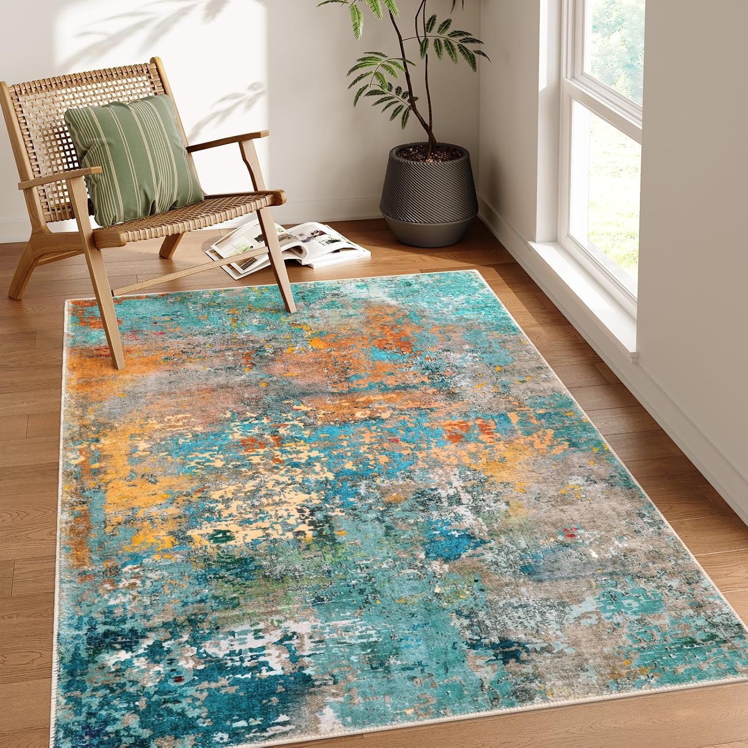 Lahome Modern Abstract Area Rugs 5×7, Large Washable Rugs for Living Room Bedroom Non Slip, Colorful Indoor Floor Carpet for Dining Room Apartment Dorm Kids Nursery Home Decor