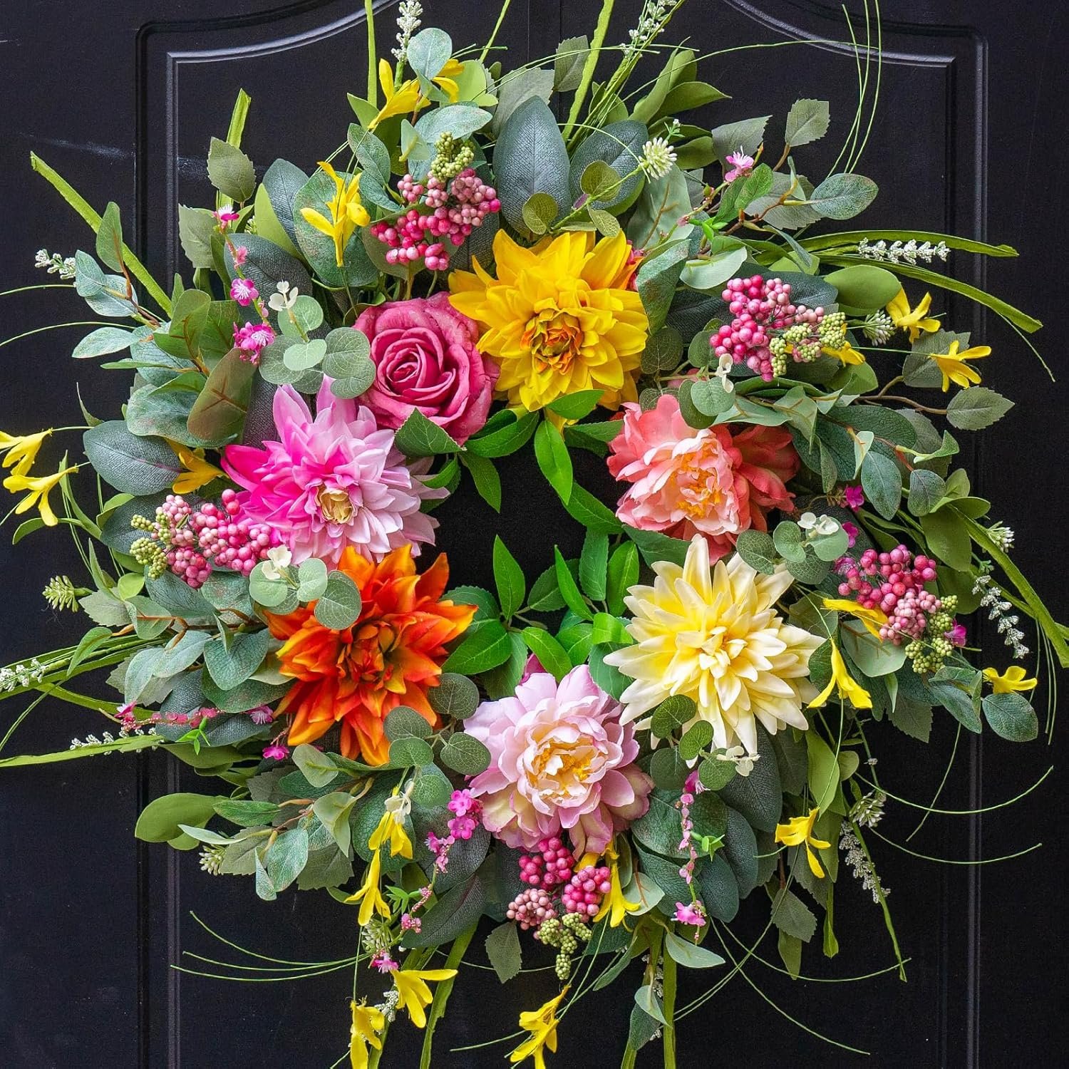 Spring Summer Wreaths for Front Door Outside 24 Inch, Soomeir Floral Door Wreath with Peony Dahlia Rose, for All Season Easter Indoor Outdoor Farmhouse Home Porch Wall Window Decor