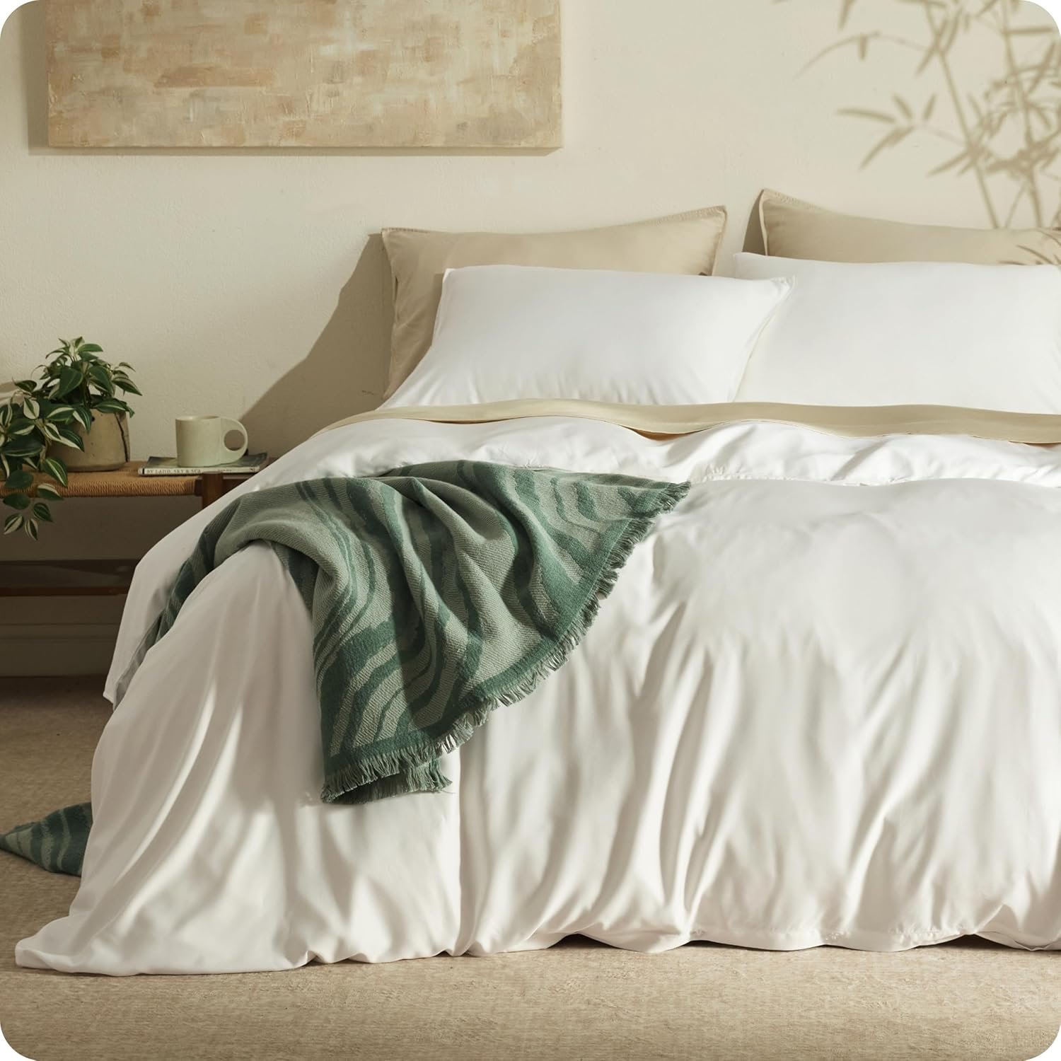Bedsure 100% Organically Grown Bamboo Viscose Duvet Cover Set King Size | Cooling Bedding Set for Hot Sleepers | PureWoven Luxury Silky Soft | No Insert | 2 Pillow Shams (White, 104″x90″)