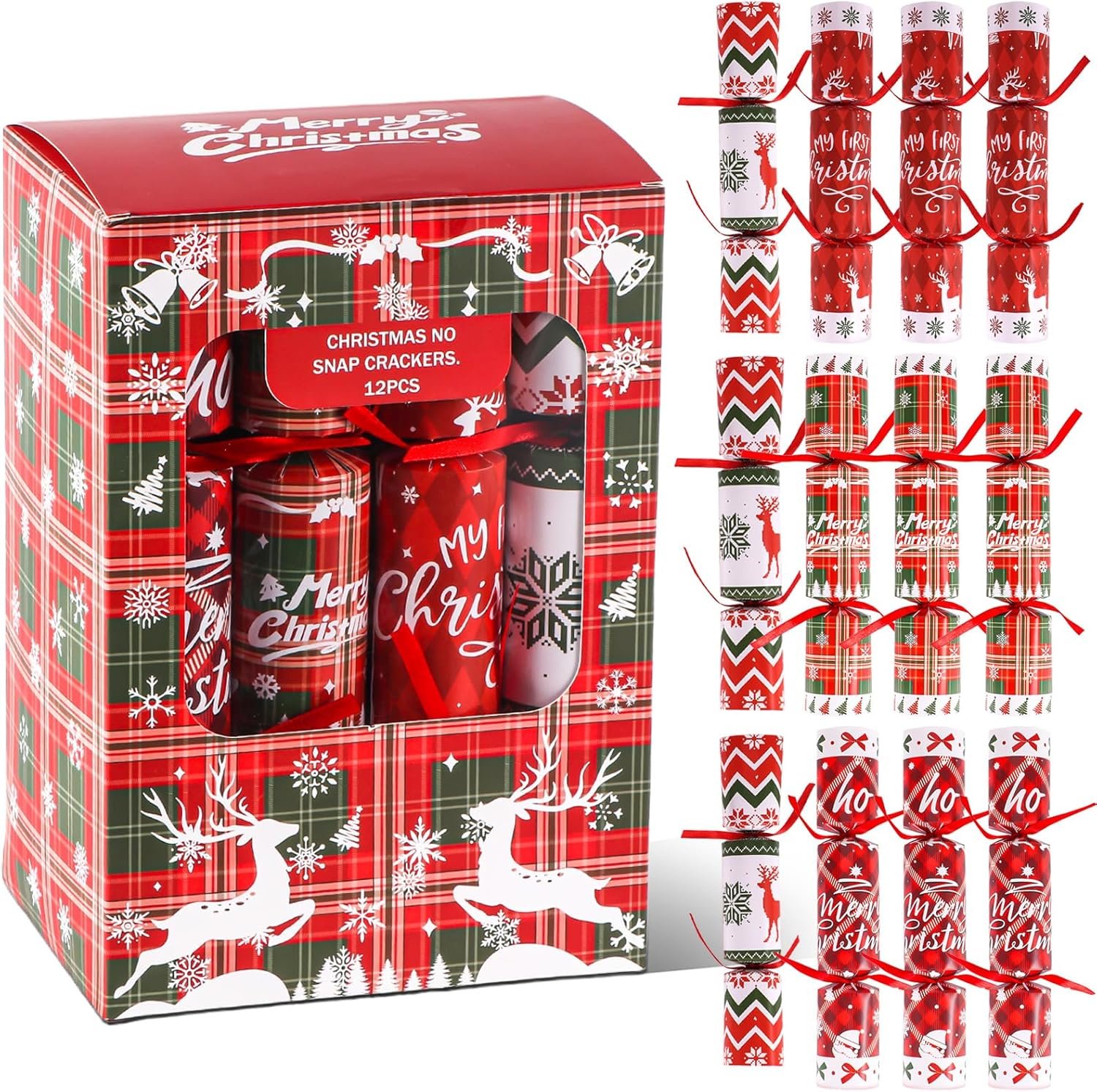 Atonofun 12 Pack Christmas No-Snap Party Table Favors with Christmas Character Design, with Party Hat, Joke Little Gift Inside, for Xmas Gift, Holiday Dinner Traditions Supplies