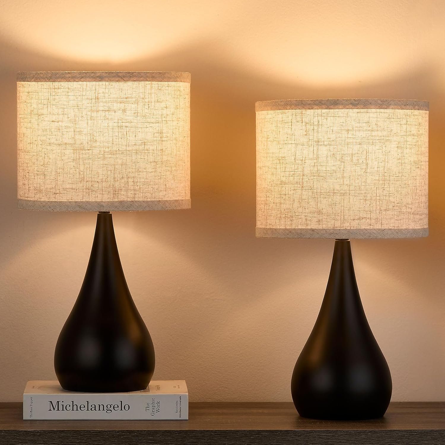 18.1” Small Modern Touch Lamps for Nightstand Set of 2 with 3 Way Dimmable, Table Lamps for Living Room, Office, Bedside Lamps with Heavy Iron Base, Touch Switch, Bulb Included, Black