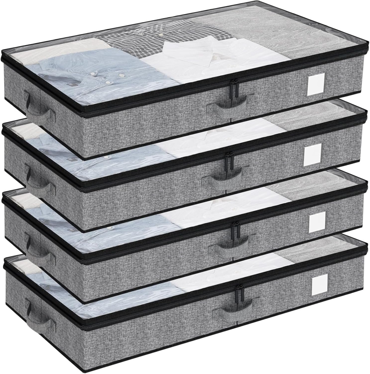 Fixwal Under Bed Storage Containers 4 Pack, Reinforced Underbed Organizer Below 4.5 Inches Low Profile Clothes Storage Bins with Sturdy Sidewalls and Bottom