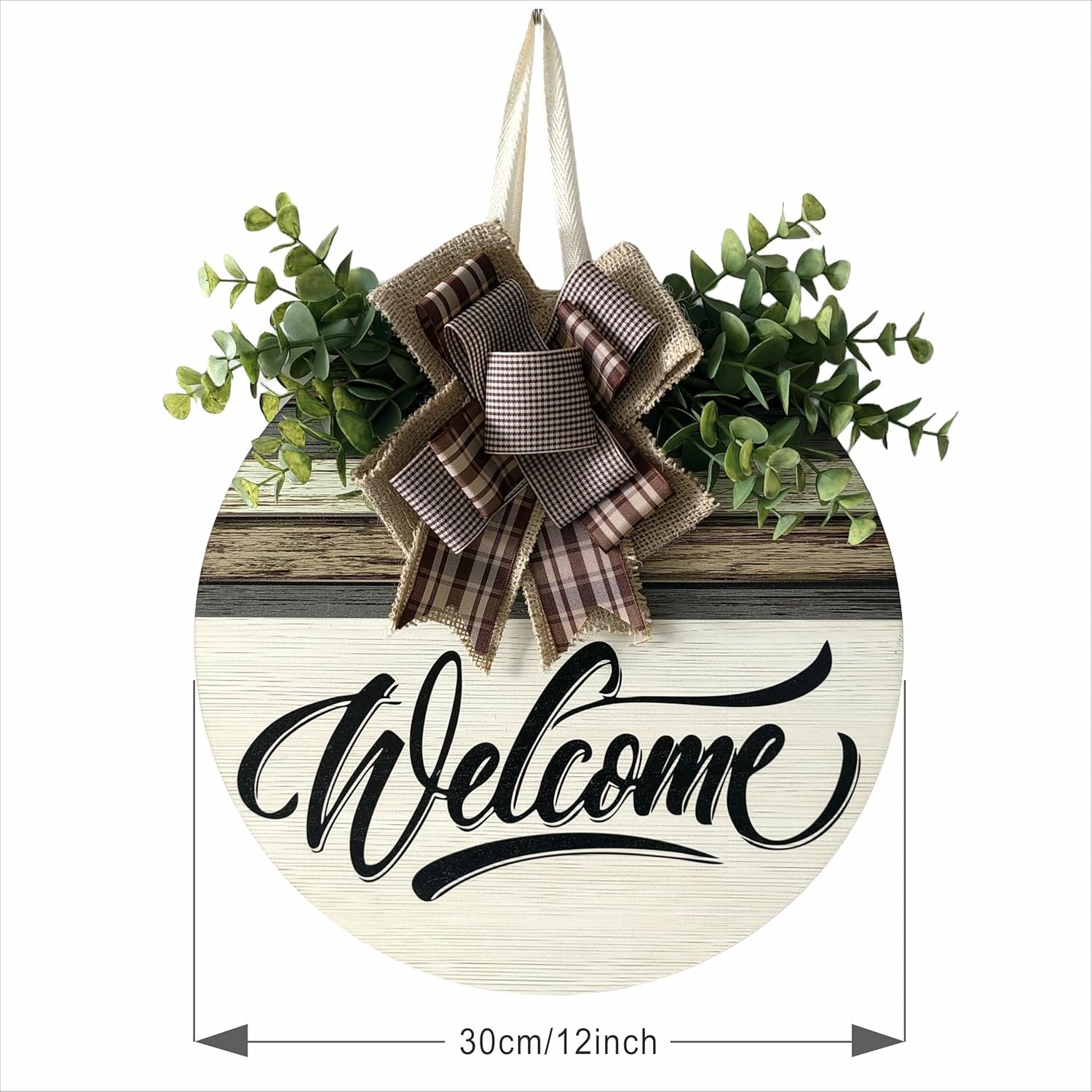 Welcome sign front door wreath decoration four seasons porch decoration pendant gift outdoor indoor door welcome sign country style round wooden wreath wall hanging outdoor decoration fence decoration