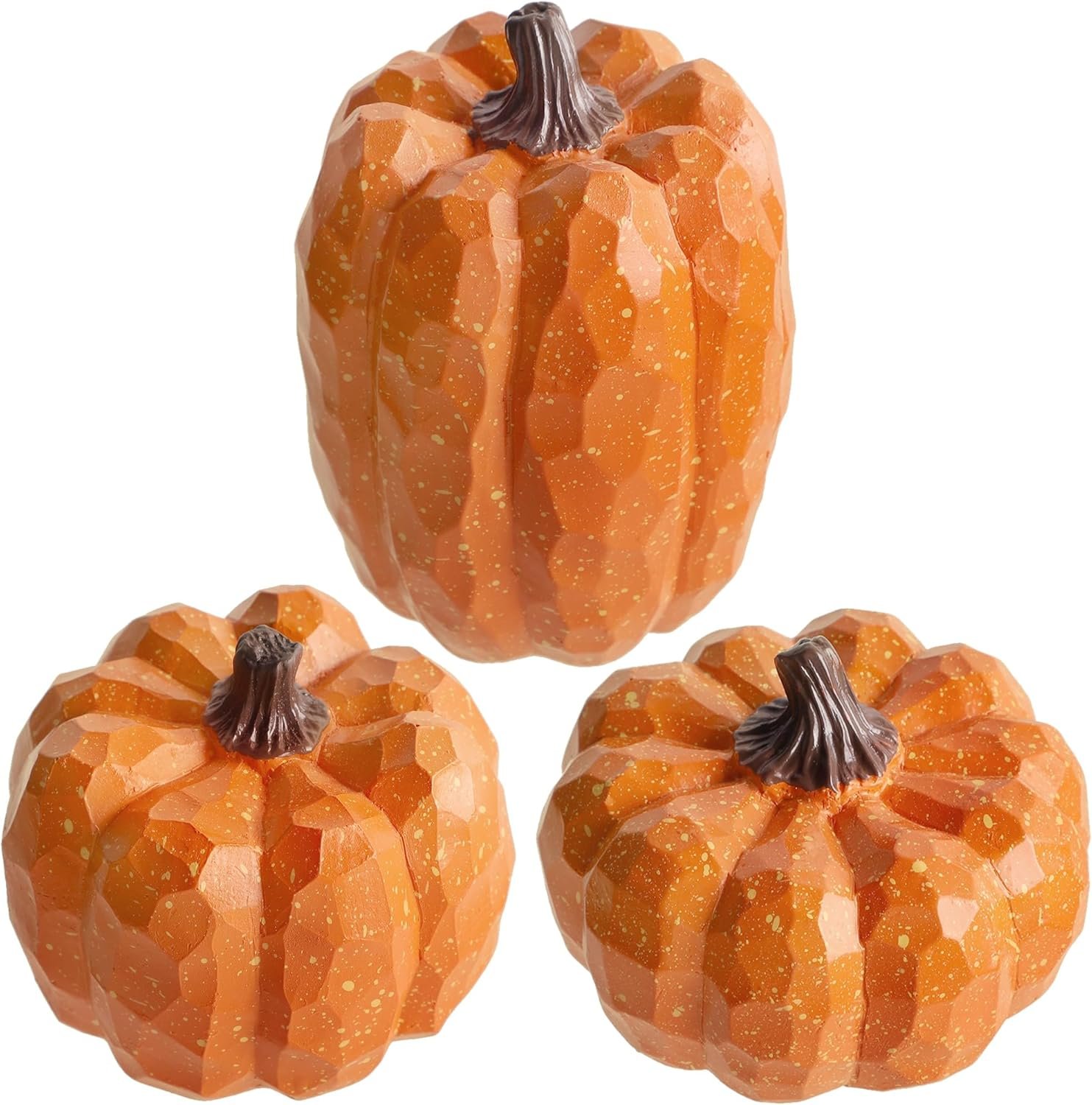 winemana Pumpkins Fall Decor Set of 3 – Artificial Resin Thanksgiving Table Centerpiece for Home Mantel Porch Office & Farmhouse, Decorative Elegant Pumpkin Autumn Harvest Decorations (Orange)