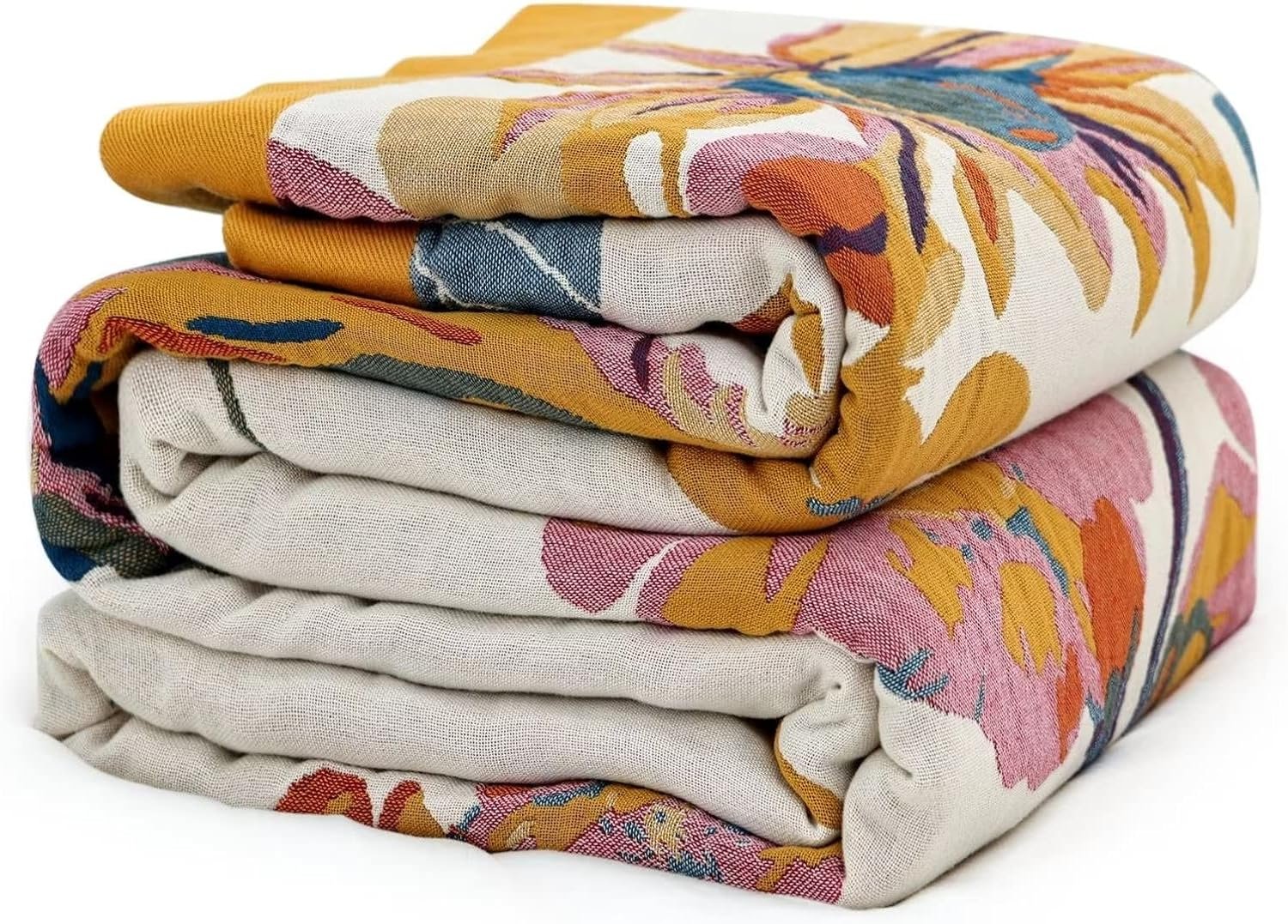 MSGKV Boho Throw Blanket 60”x80”,100% Cotton Blanket for Couch Bed, Summer Breathable Quilt Farmhouse Home Decor Soft Lightweight Picnic Blankets