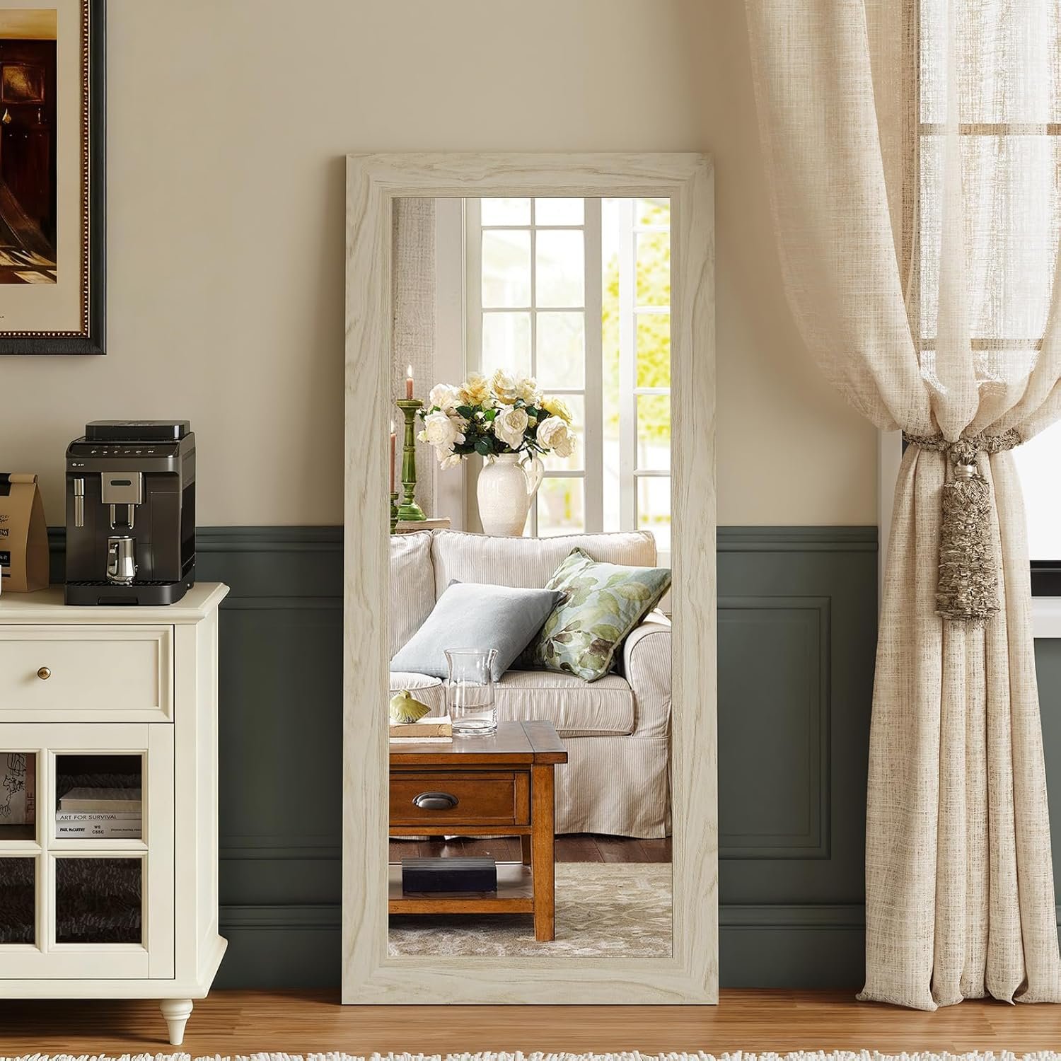 Syndra Modern Full Length Mirror Wood Frame, 56×20” Large Floor Mirror with HD Tempered Glass & Wall Mount, Rectangular Standing Mirror for Bedroom, Living Room, Entryway, Farmhouse(Grey White Oak)