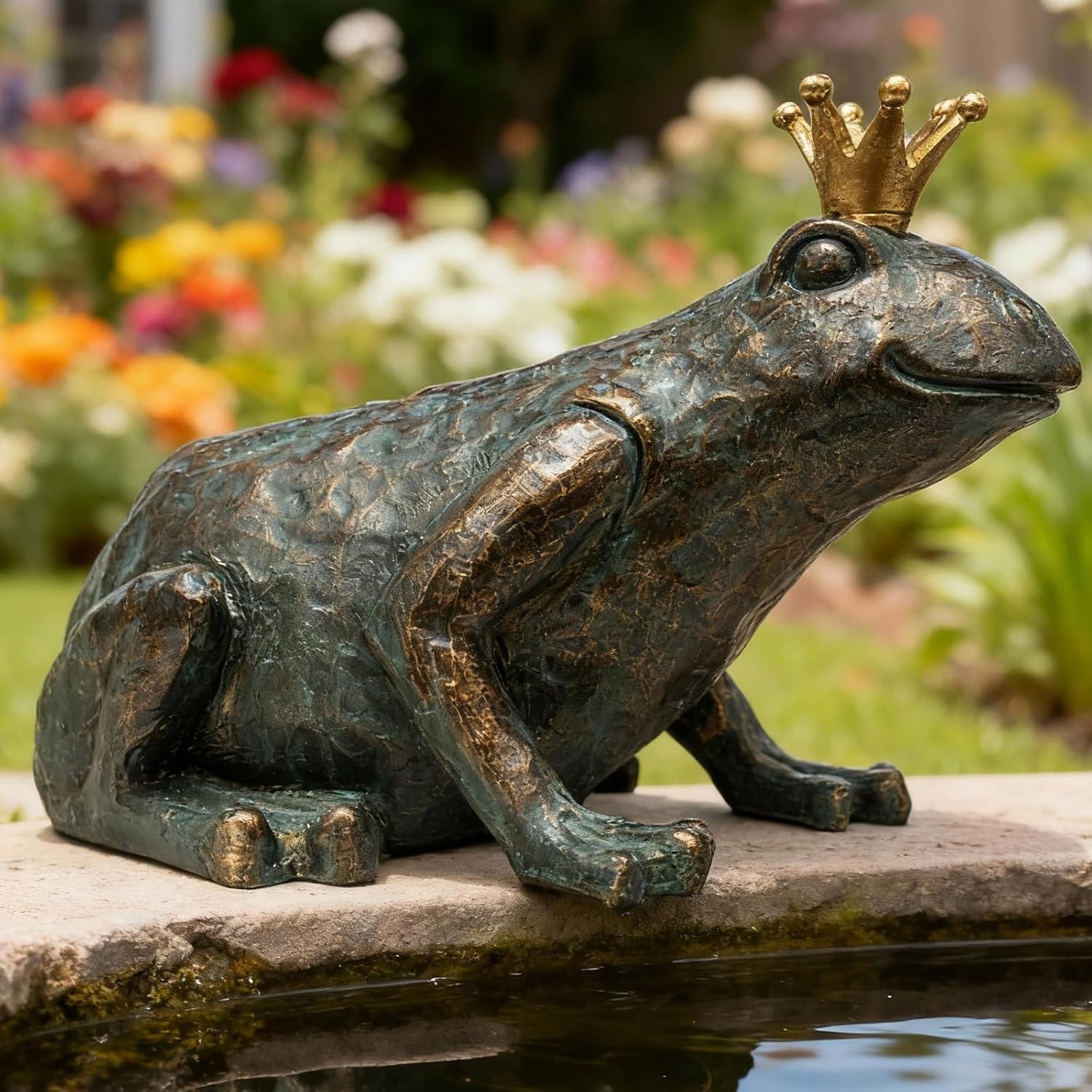 Crouching Frog Prince Garden Statue, Yard Decorations Outdoor Decor, Weather-Resistant Animal Figurines & Sculptures for Patio & Porch, 11.5″ L×8″ H