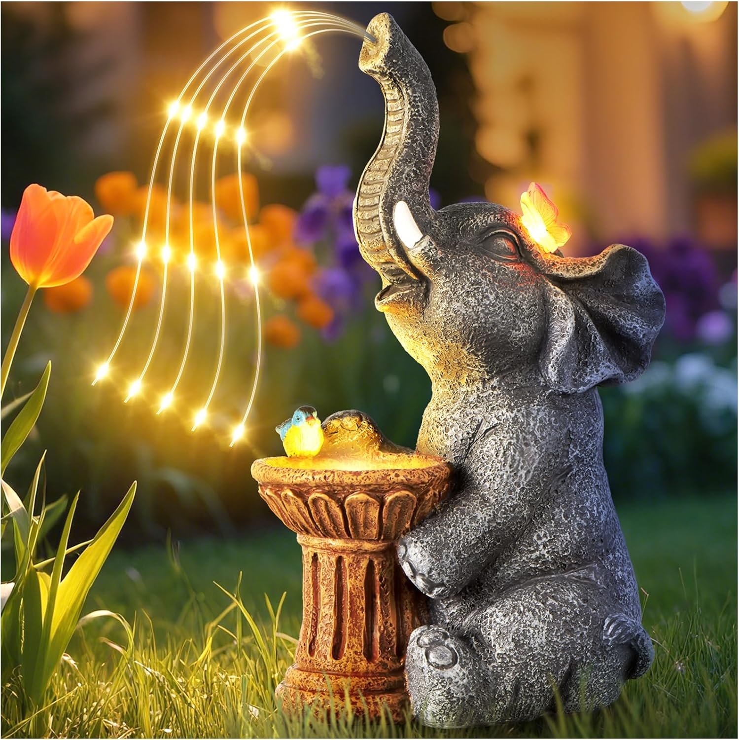 Solar Elephant Statue Garden Decor Outdoor, Garden Decoration with Led Lights, Mother’ s Day Gifts for Mom, Birthday Gifts for Women, Garden Statue for Housewarming, Lawn, Yard, Patio