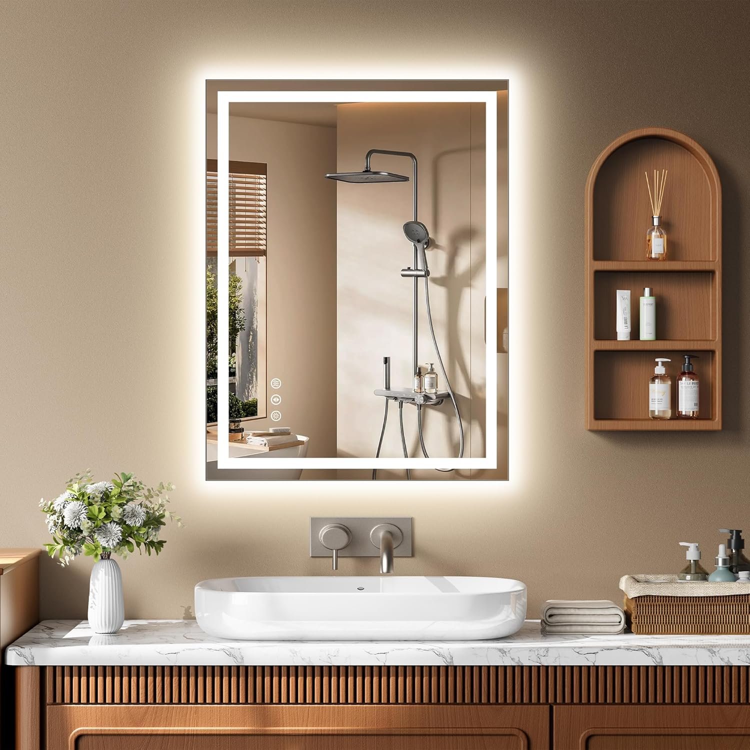 24×32 Inch LED Lighted Bathroom Mirror – Anti-Fog Vanity Mirror with Dimmable Front & Backlit, 3 Color Temp, Smart Memory – Shatterproof HD Glass, IP54 Waterproof Wall Mounted for Makeup Shaving