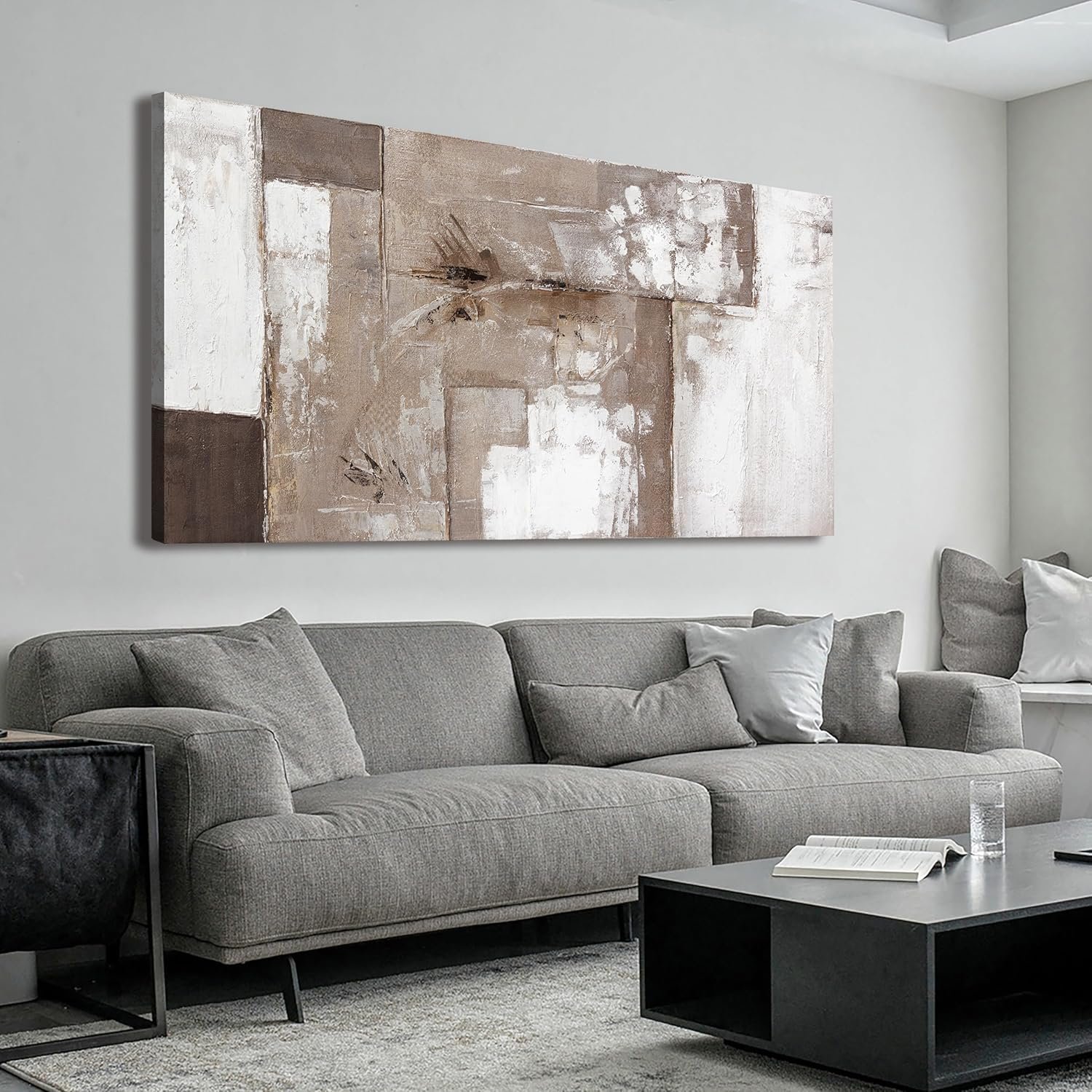 YISXINOAG Large Abstract Wall Art For Living Room Decor Grunge Room Decor Art Canvas Art Wall Decor 29″ X 58″ Painting Brown Grey And White Wall Art For Bedroom Home Office Dining Room Decoration