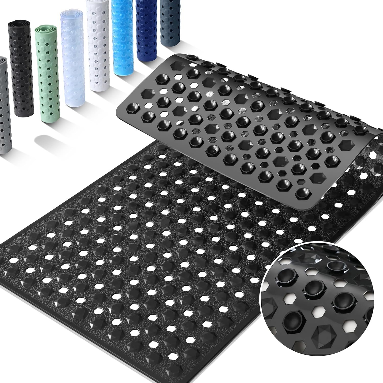 Yimobra Bathtub Mat Non Slip, 34.5″X15.5″ Long Shower Mat for Inside Shower, Machine Washable Bath Mat with Drain Holes & Strong Suction Cups, Soft on Feet, Bathroom Essentials, Black