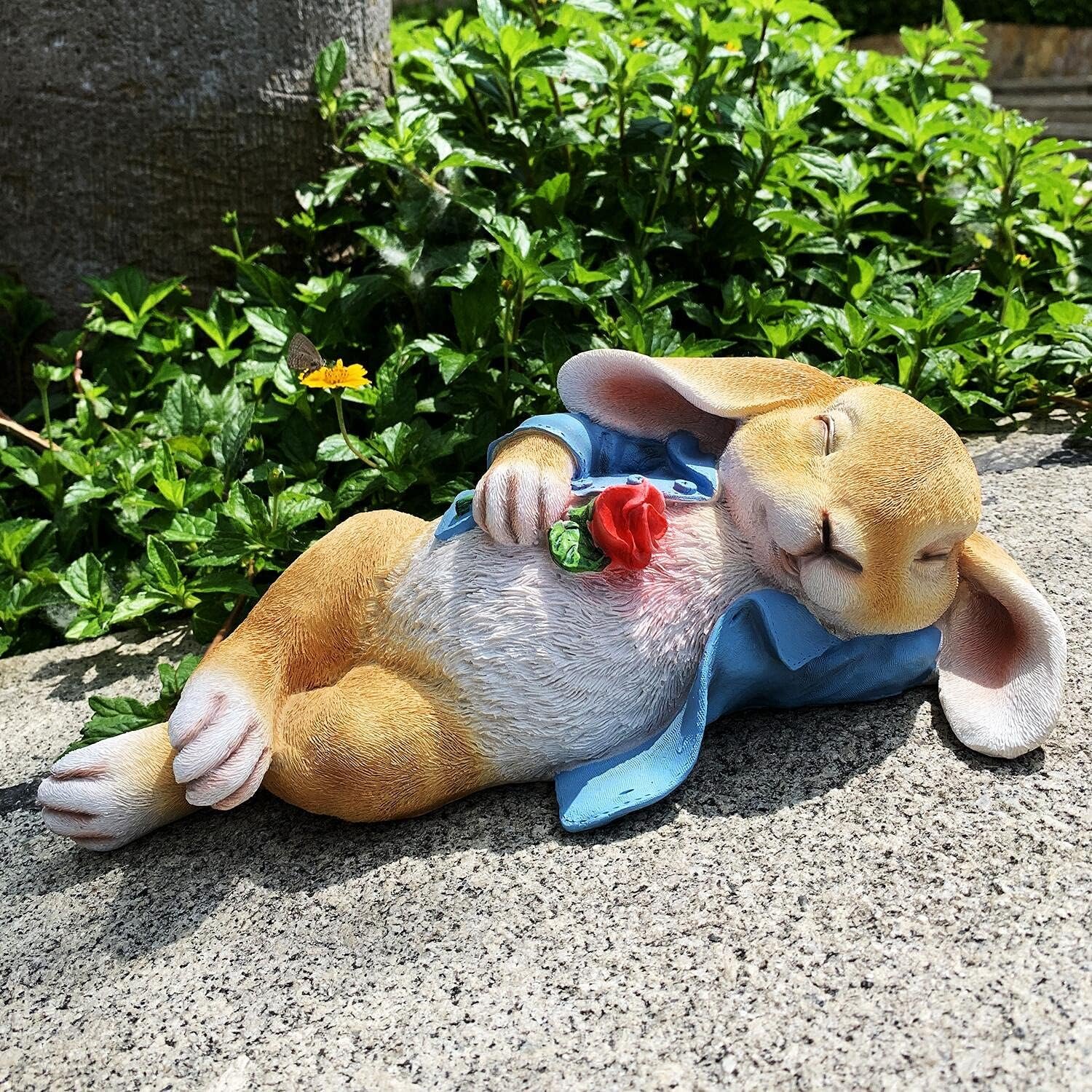 iRonrain Garden Statues Rabbit, Fantasy Bunny Outdoor Art Décor Animal Figurines Ornament for Thanksgiving Day, Christmas Statue Decorations for Garden Yard Lawn Indoor Sculpture (Blue)