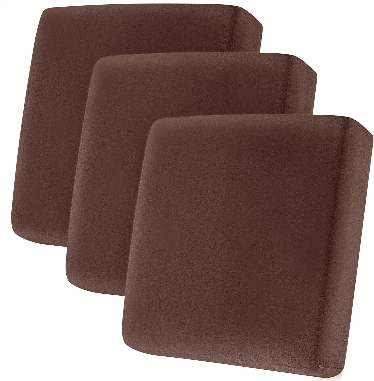 CHUN YI Velvet Couch Cushion Covers, 3PC Water Resistant Sofa Cushion Covers, Individual Seat Cushion Protector Slipcovers for Kids Pets (3 Pack, Brown)