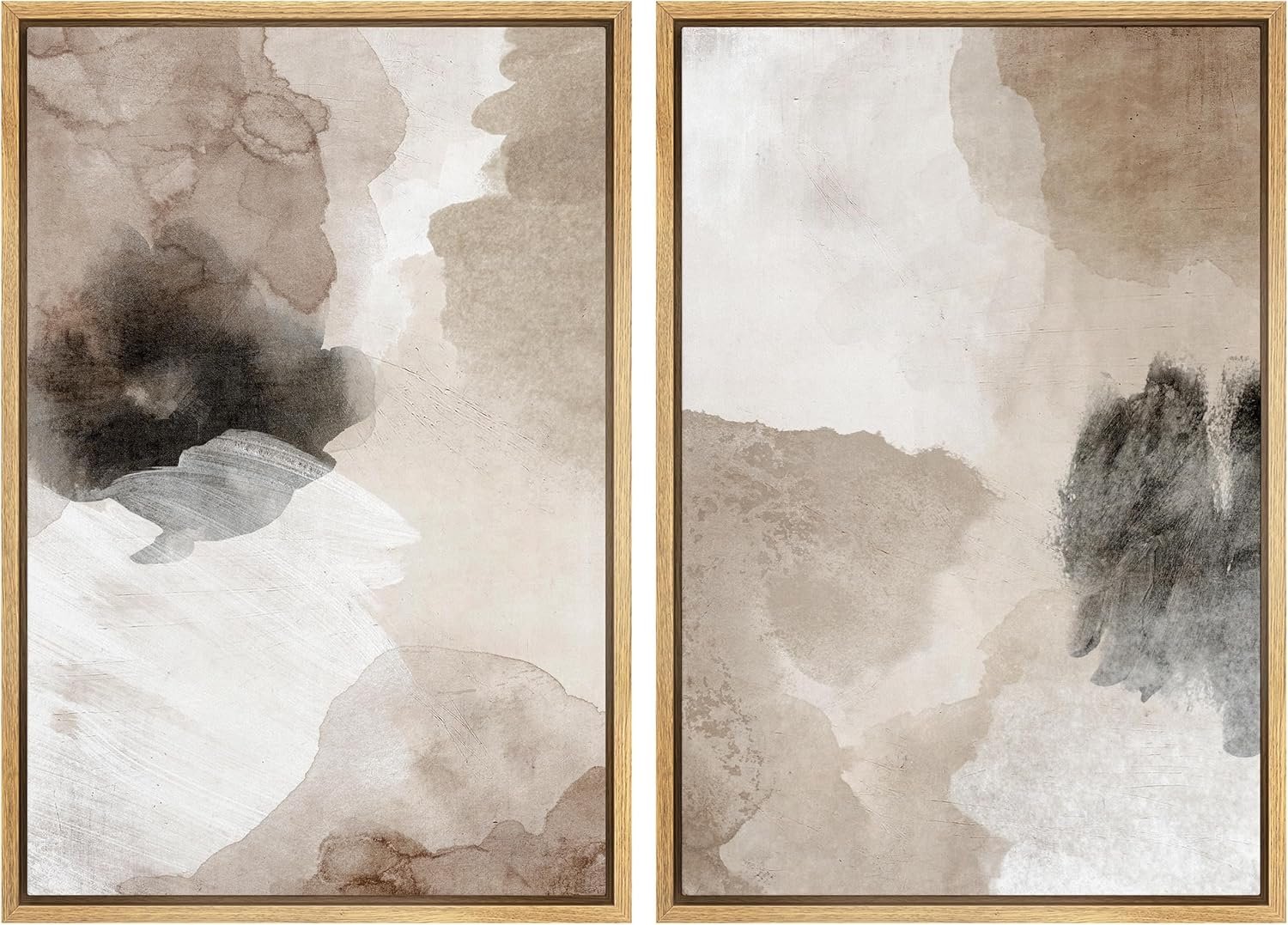 MUDECOR Framed Canvas Print Wall Art Watercolor Brown White Black Collage Abstract Shape Illustrations Modern Art Decorative Bohemian Colorful for Living Room, Bedroom, Office – 16″x24″x2 Natural