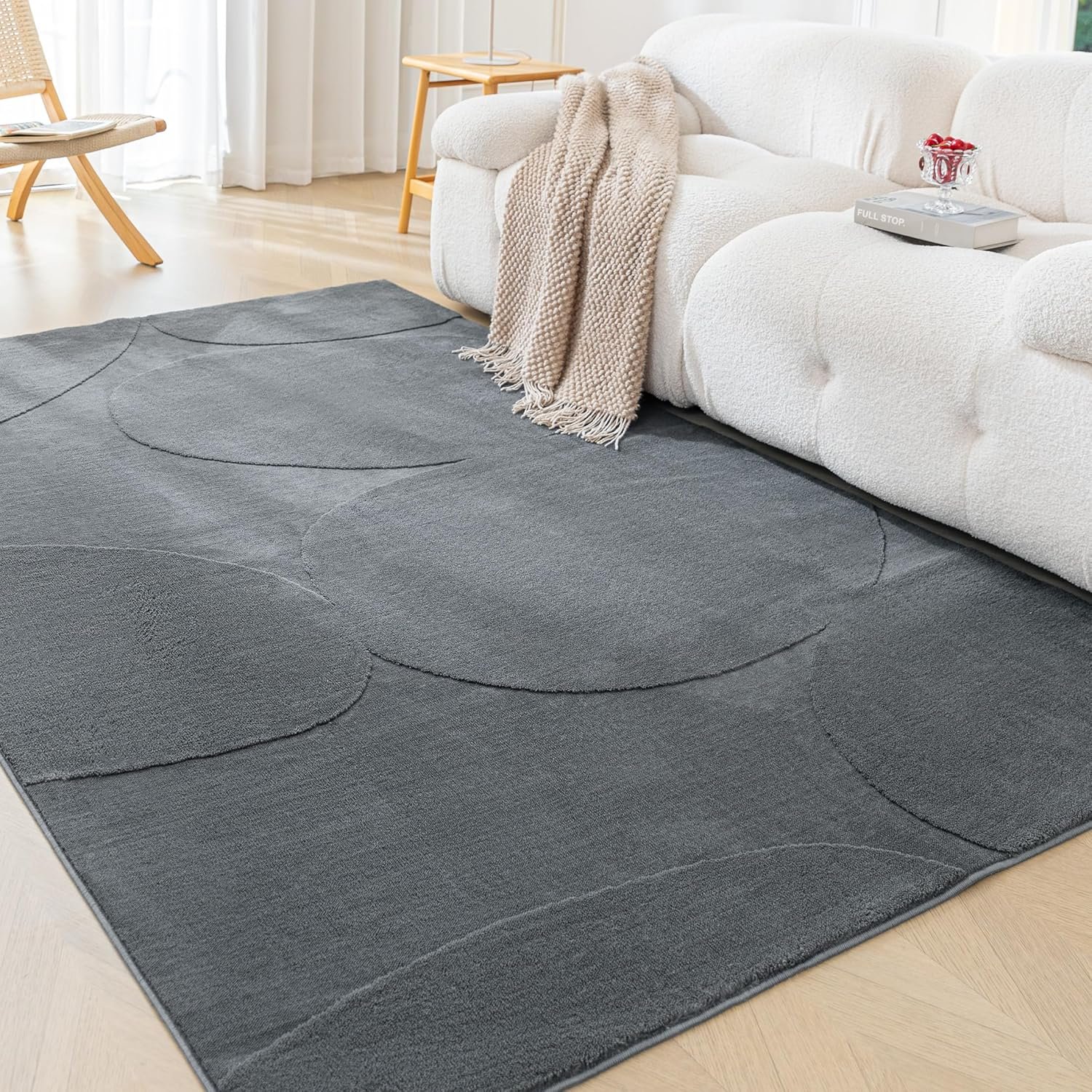 Amazon Basics Indoor Area Rugs, Soft-Touch Washable Home Decor Carpet for Living Room Bedroom, 6′ L × 4′ W, Curve Dark Grey