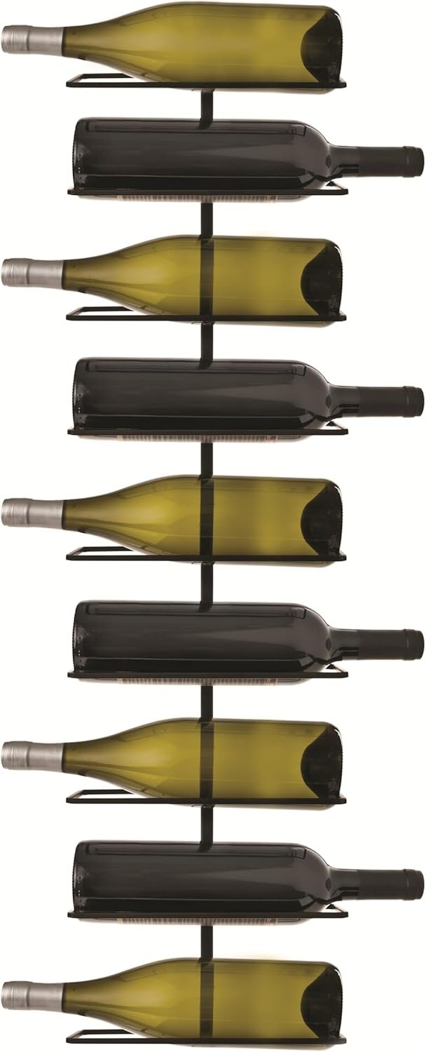 True Align Wall-Mounted Wine Rack, Black Wrought Iron, Minimalist Modern Wine Display, Alcohol Storage Solution, Holds Nine Standard Wine Bottles, 37.75″ x 9.75″