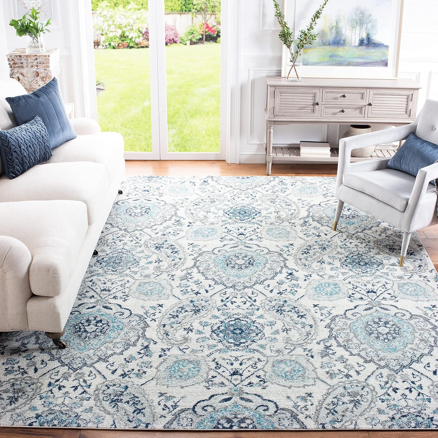 SAFAVIEH Madison Collection Area Rug – 10′ x 14′, Cream & Light Grey, Boho Chic Glam Paisley Design, Non-Shedding & Easy Care, Ideal for High Traffic Areas in Living Room, Bedroom (MAD600C)