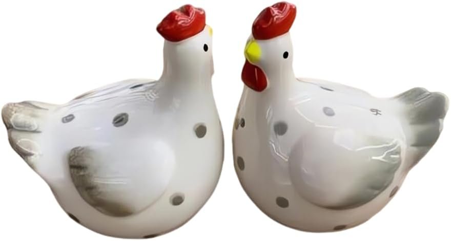 Ceramic Chicken Farmhouse Magnetic Salt & Pepper Shaker Set Home and Kitchen Dining Table Accessory For Party Hosting Barnyard Animals Collectibles