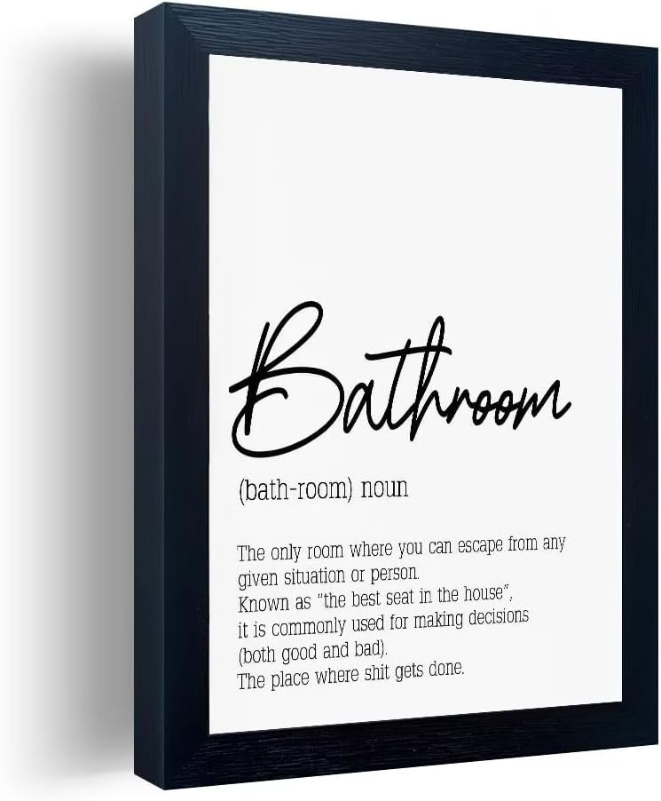 Black and White Bathroom Wall Art, Bathroom Quotes Wall Decor, Small Modern Rules Wall Art, Black Framed Canvas Artworks for Wall