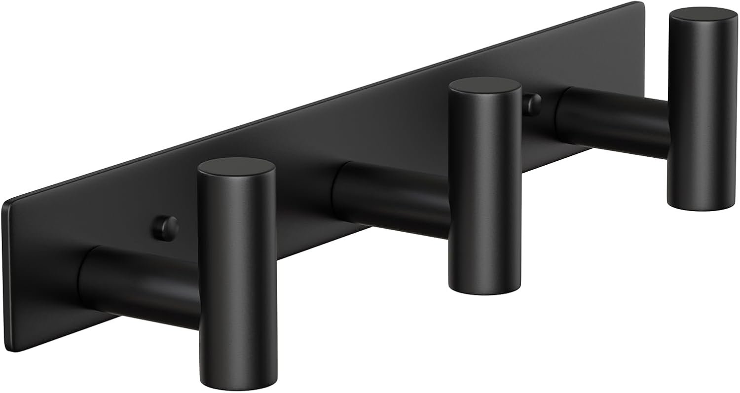 Wall Mounted Coat Rack-3 Hooks, Heavy Duty Stainless Steel Wall Hooks for Towel Coat Bag, Hat Rack Coat Hanger Coat Hooks Towel Racks for Bathroom Entryway Kitchen Hotel Office (Black, 1 Pack)
