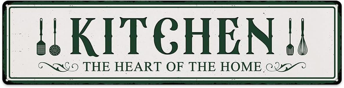 Kitchen The Heart Of The Home Vintage Metal Sign for Home Kitchen Farmhouse Bakery Dinning Room Bar Wall Decor Funny Inspirational Poster Wall Art Retro Aluminum Sign 4×16 Inch