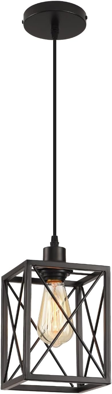 Black Pendant Lighting Modern Pendant Light, Adjustable Pendant Light Fixture,Pendant Lights Kitchen IslandLight (1 Pack Square Pendant Light)