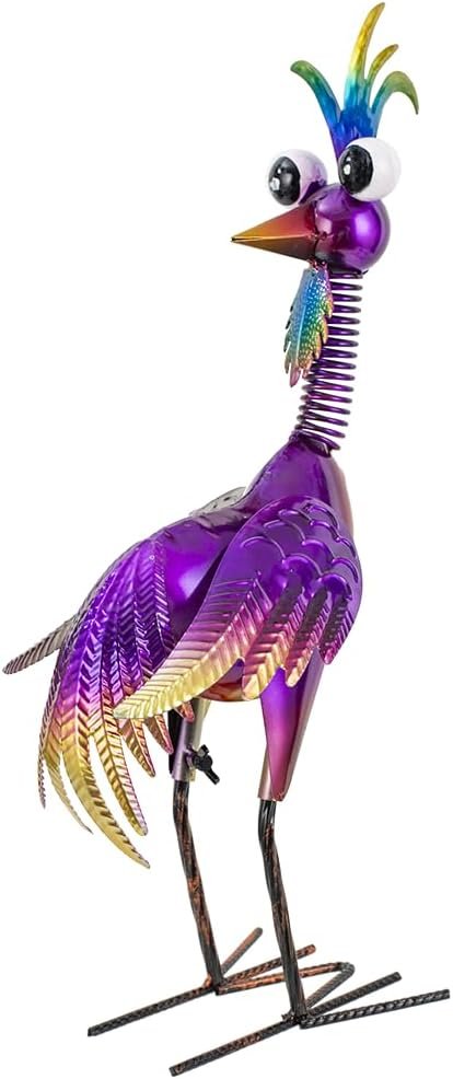 Metal Wacky Rooster Garden Statue, 19” Rooster Decor Yard Statue Decorations Outdoor, Chicken Yard Art for Outside, Patio, Backyard, Lawn(Purple)