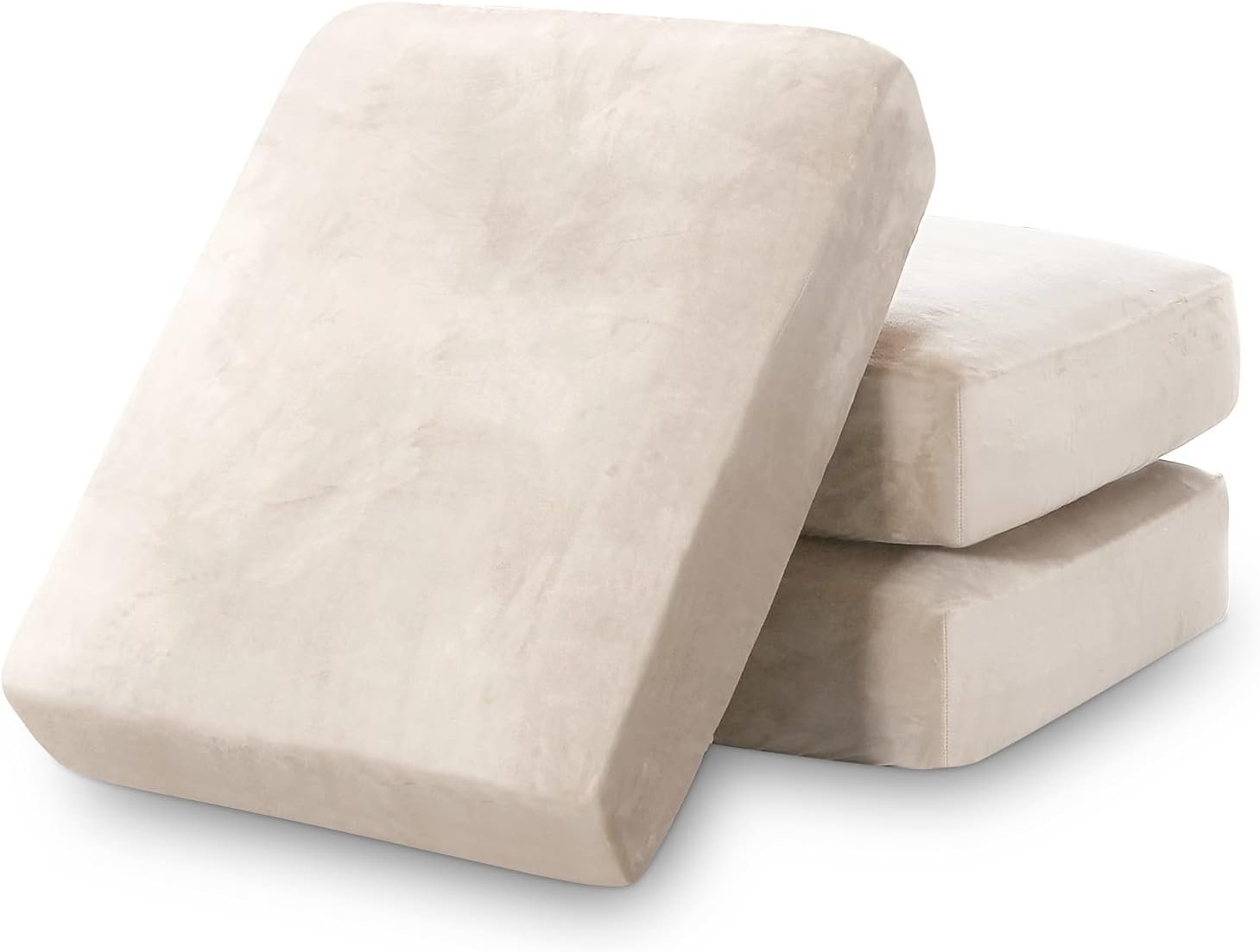 PrinceDeco Stretch Velvet Couch Cushion Covers for Individual Cushions Sofa Cushion Covers Seat Cushion Cover, Sofa Covers Washable, Cushion Sofa Covers for Sectional Couch – Ivory