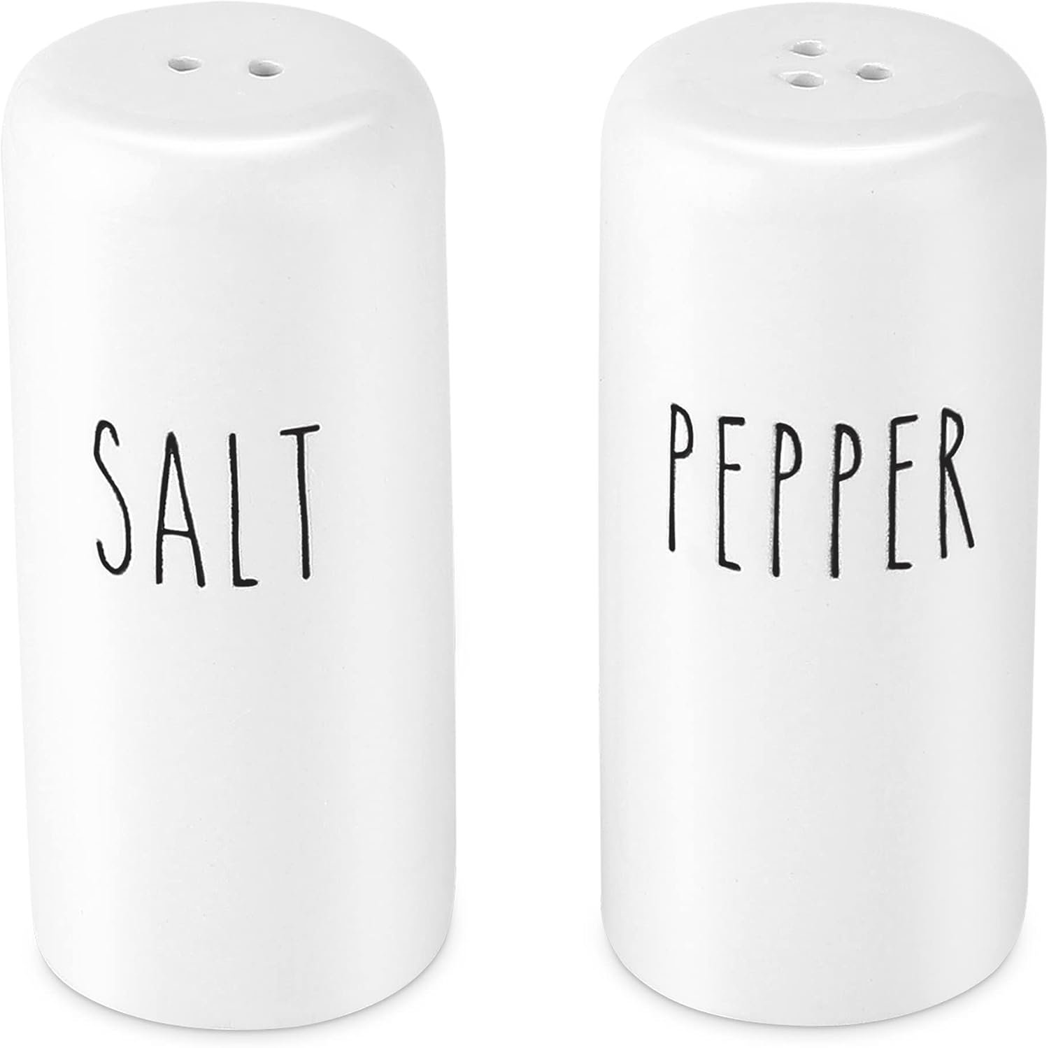 Farmhouse Salt and Pepper Shakers Set – Rustic Salt and Pepper Shakers Set – Cute White Salt and Pepper Shakers for Your Farmhouse Kitchen, Sturdy Ceramic, 3.4 oz Capacity, Rust-Free
