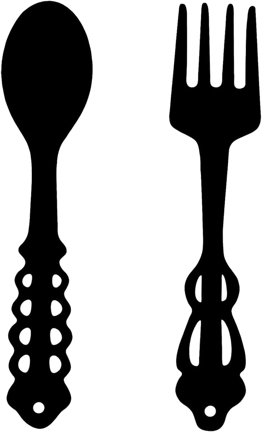 2-Piece Metal Fork and Spoon Wall Decor Set, Large Black Vintage Kitchen Utensil Wall Art, Hanging Decoration for Farmhouse Home
