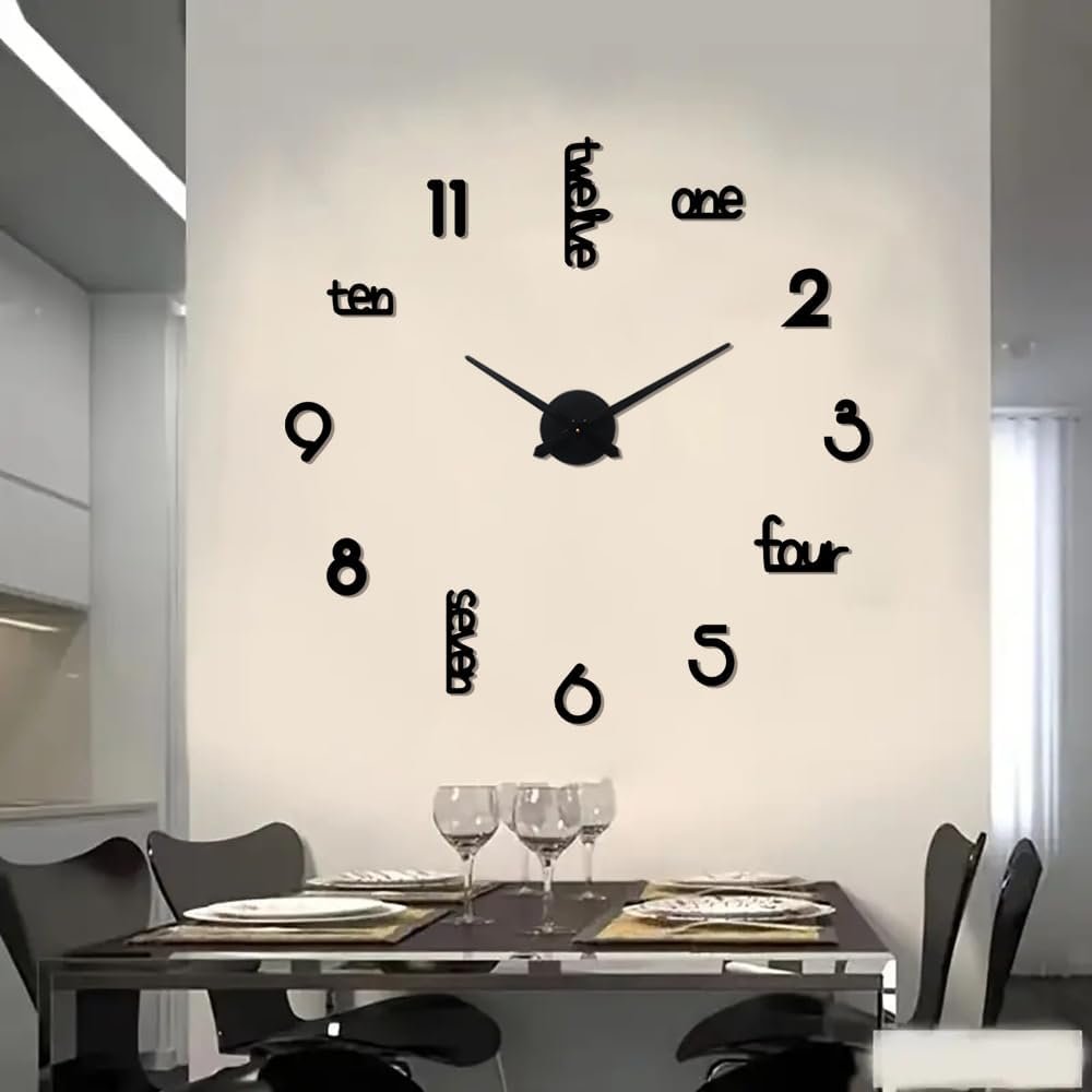 Large Modern Art Deco Wall Clock Silent Acrylic Unique Decorative Wall Clocks for Living Room Bedroom Home Office Hotel Classroom (Black)