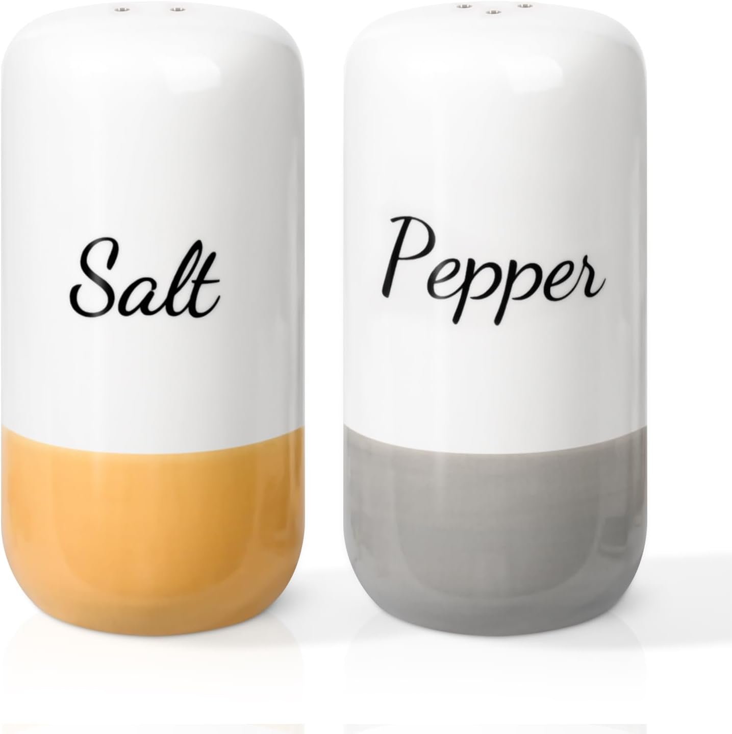 Farmhouse Ceramic Salt and Pepper Shaker Set, Orange & Gray Two-Tone Kitchen Decor for Countertop, Cute Dining Table Accessories for Everyday Use & Gift Giving