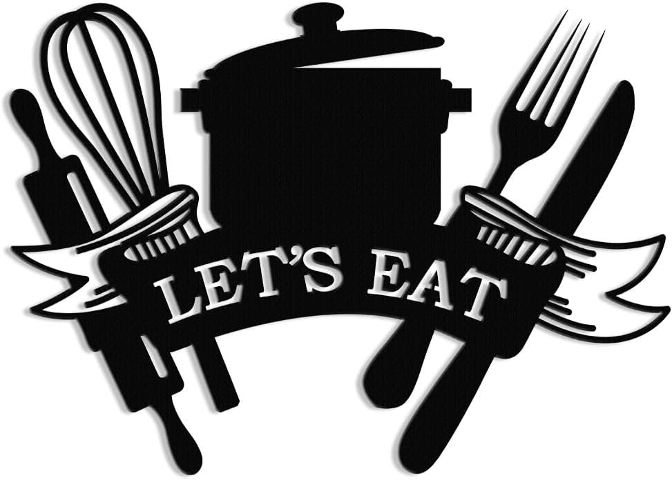 XORT Kitchen Metal Sign, Metal Kitchen Wall Art, Let’s Eat Sign for Home Kitchen Dining Living Room Hanging Plaque Decoration. (Black – 14 x 10 inch)