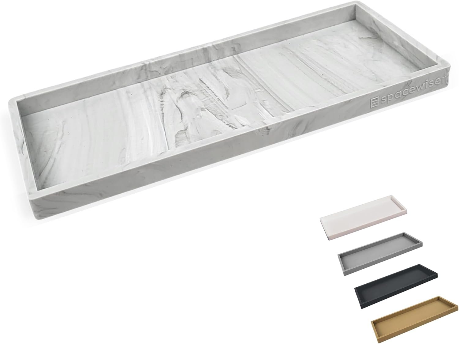 Spacewiser Countertop and Vanity Tray – 11.7″ Silicone Bathroom Tray Countertop, Dish Soap Trays for Kitchen Counter, Sink Organizer Accessories Caddy, Toilet Laundry Shower Makeup Mat Oil Holder