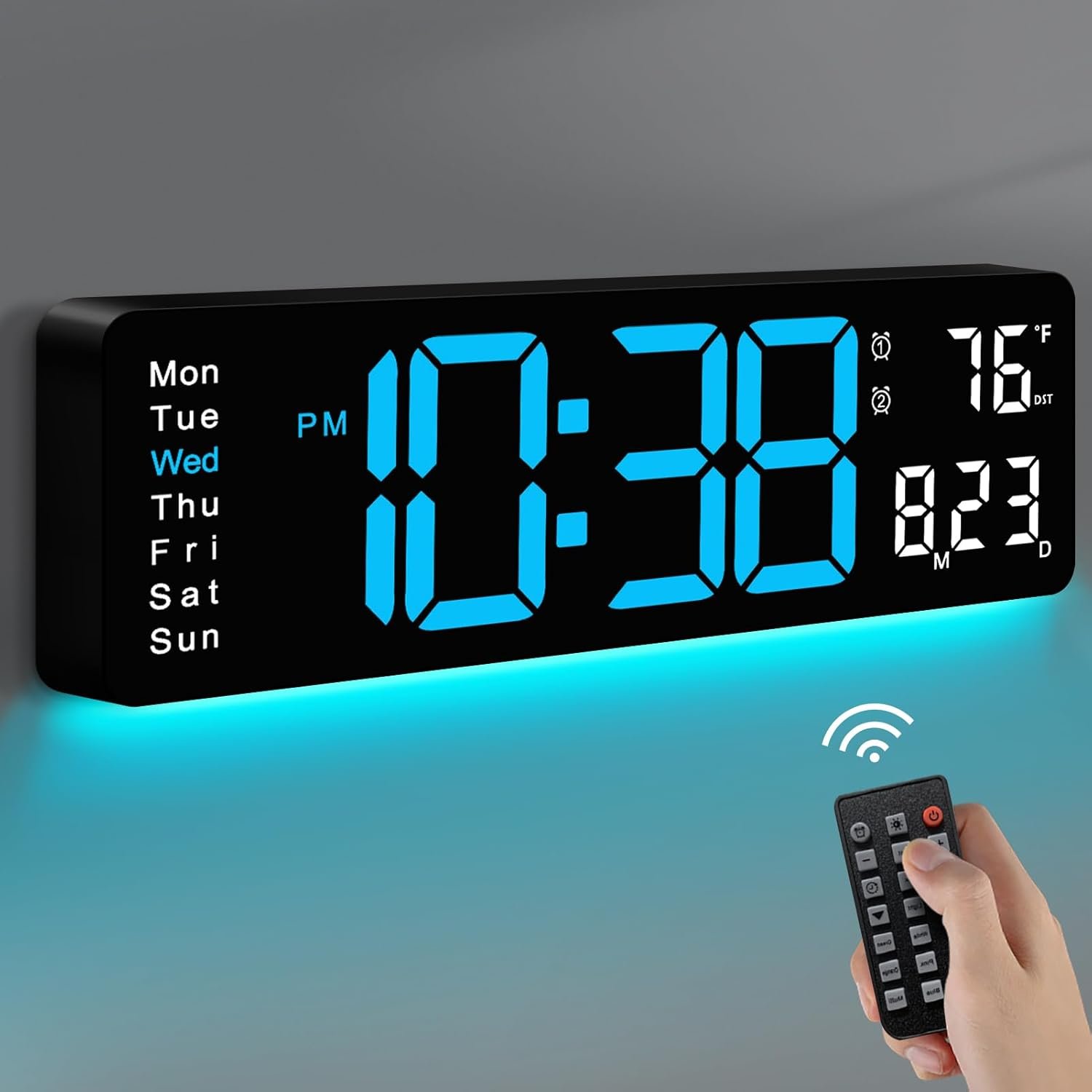 MASHI Digital Wall Clock, 16″ Large Display Digital Clock with Remote Control, Auto-Dimming Wall Clock with Night Light, DST, Date Week,Temp for Living Room, Bedroom, Decor, for Elderly